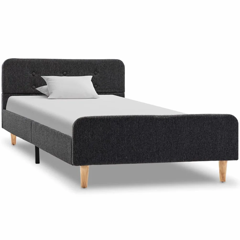 Hothingwell Rama łóżka 90x200 cm Ciemnoszary Juta | Solidne drewno i MDF, nogi ze stali proszkowej, trwałe płótno jutowe, klasyczny design, łatwy montaż