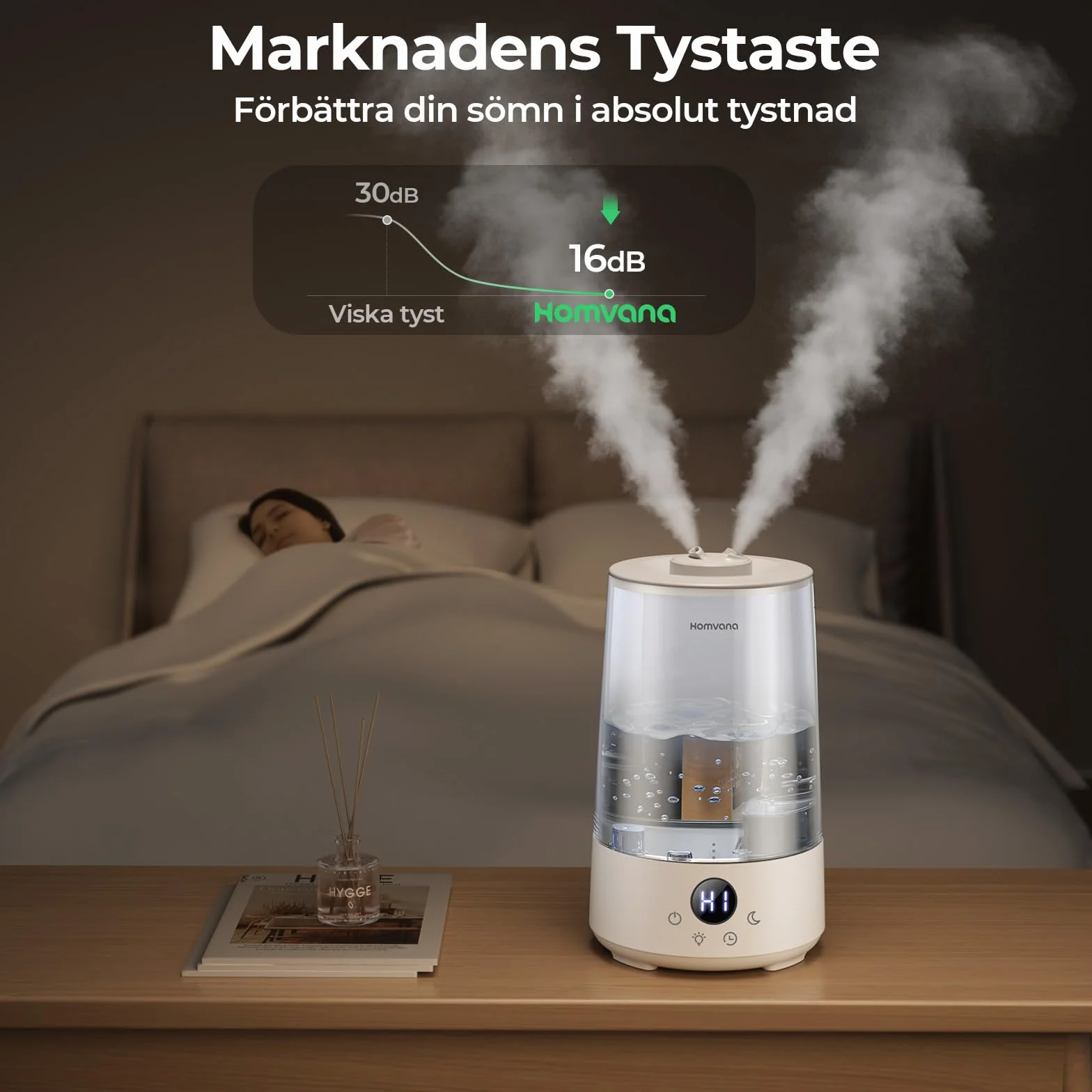 Homvana Top-Fill nawilżacz powietrza do sypialni, 3,6 l, 360 stopni, zimna mgła, 34 godziny, trwały, cichy 16 dB, mały dyfuzor olejków eterycznych