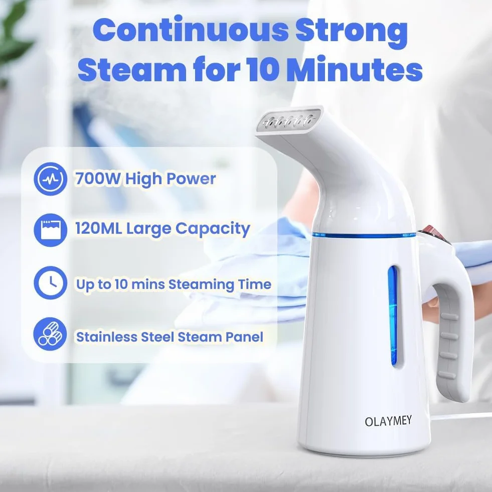 OLAYMEY Steamer Wygładzacz parowy 700 W, 40 S Szybkie nagrzewanie Żelazko podróżne Steam Iron, zbiornik na wodę 120 ml Clothes Steamer, szczotka parowa do ubrań