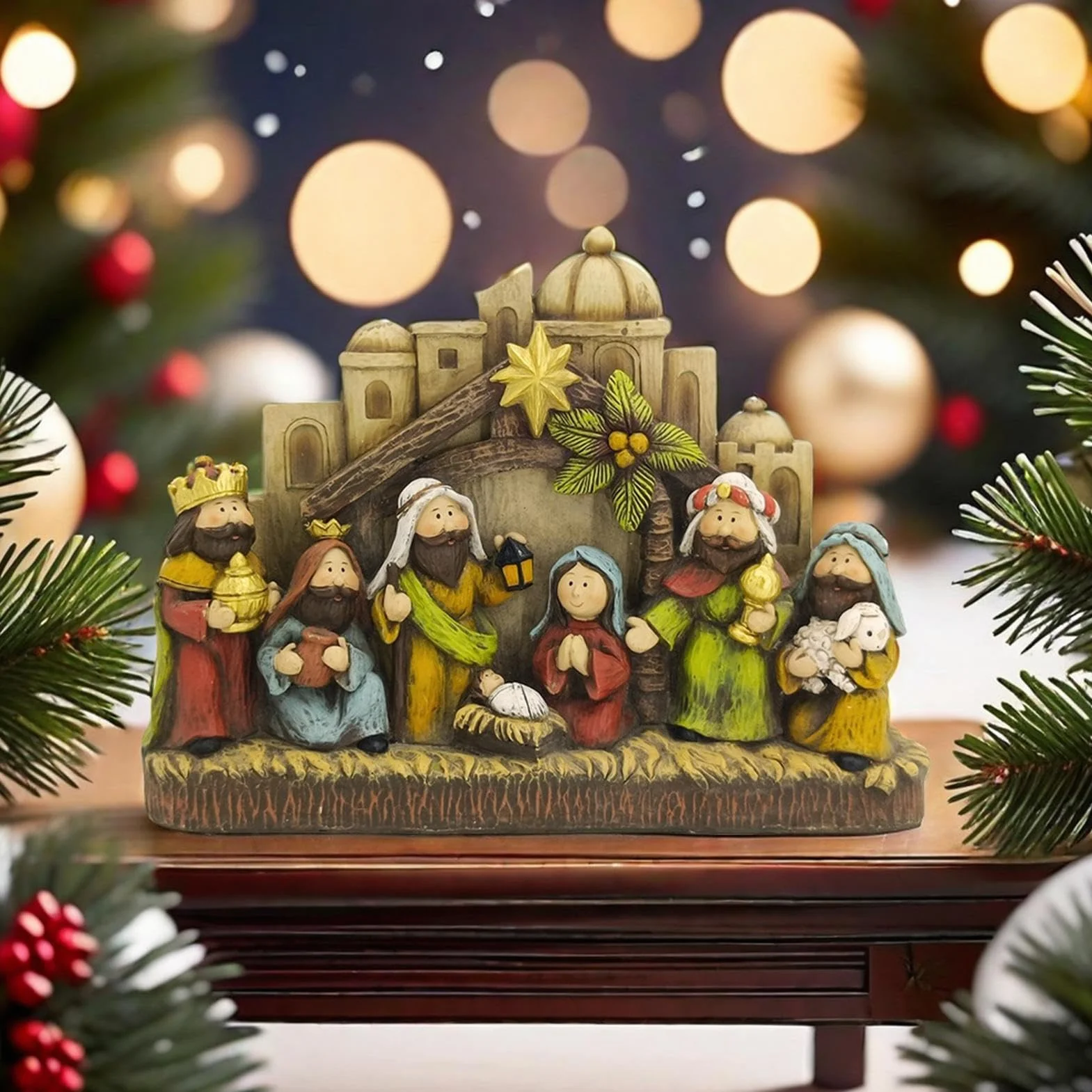 Figurki do szopki,figurki do szopki Klasyczne figurki z żywicy Dekoracja | Figurki do szopki Znakomity do szafki nocnej na biurko