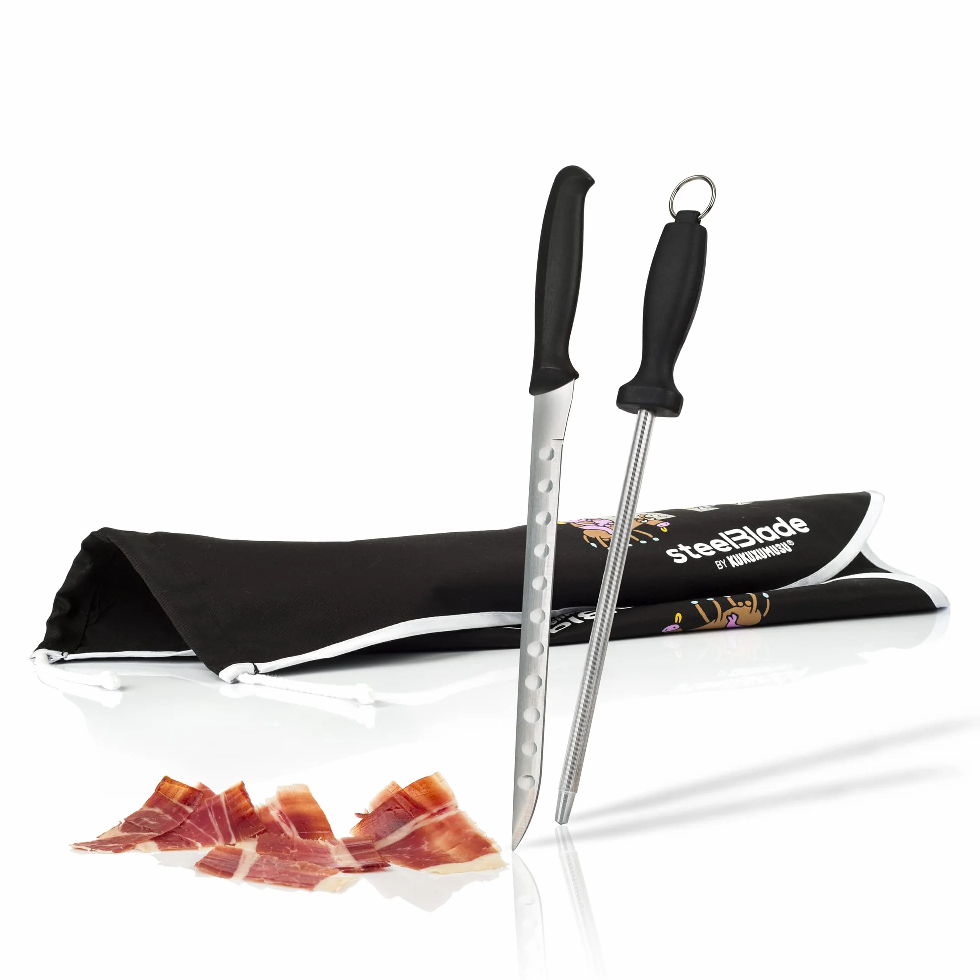 Jamonero + Szynka Kukuxumusu + Nóż Jamonero i Chaira - Uchwyt Jamonero wyprodukowany w Hiszpanii