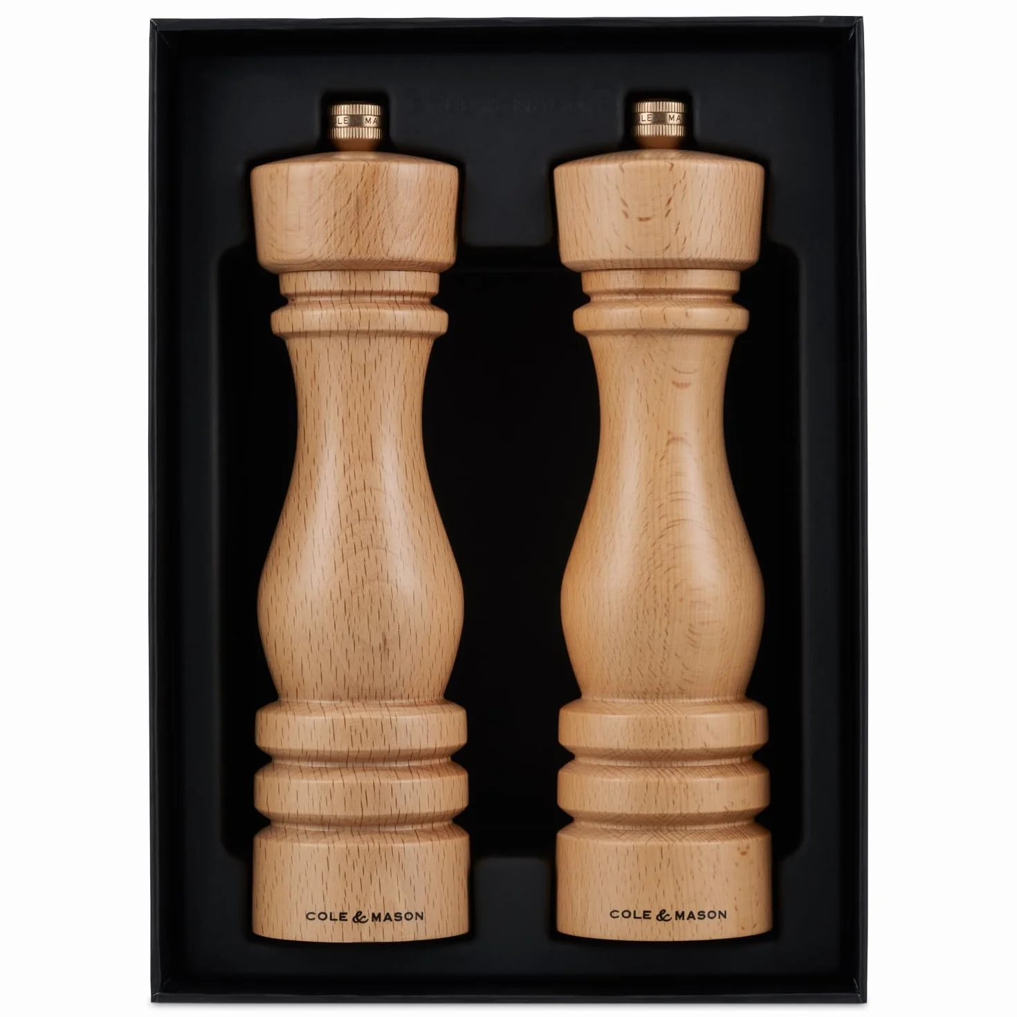 Cole & Mason London Zestaw młynków do soli i pieprzu z naturalnego buku, 220 mm, precyzyjne mechanizmy węglowe/ceramiczne, młynki do soli i pieprzu z regulowanym mieleniem, drewno bukowe, zestaw