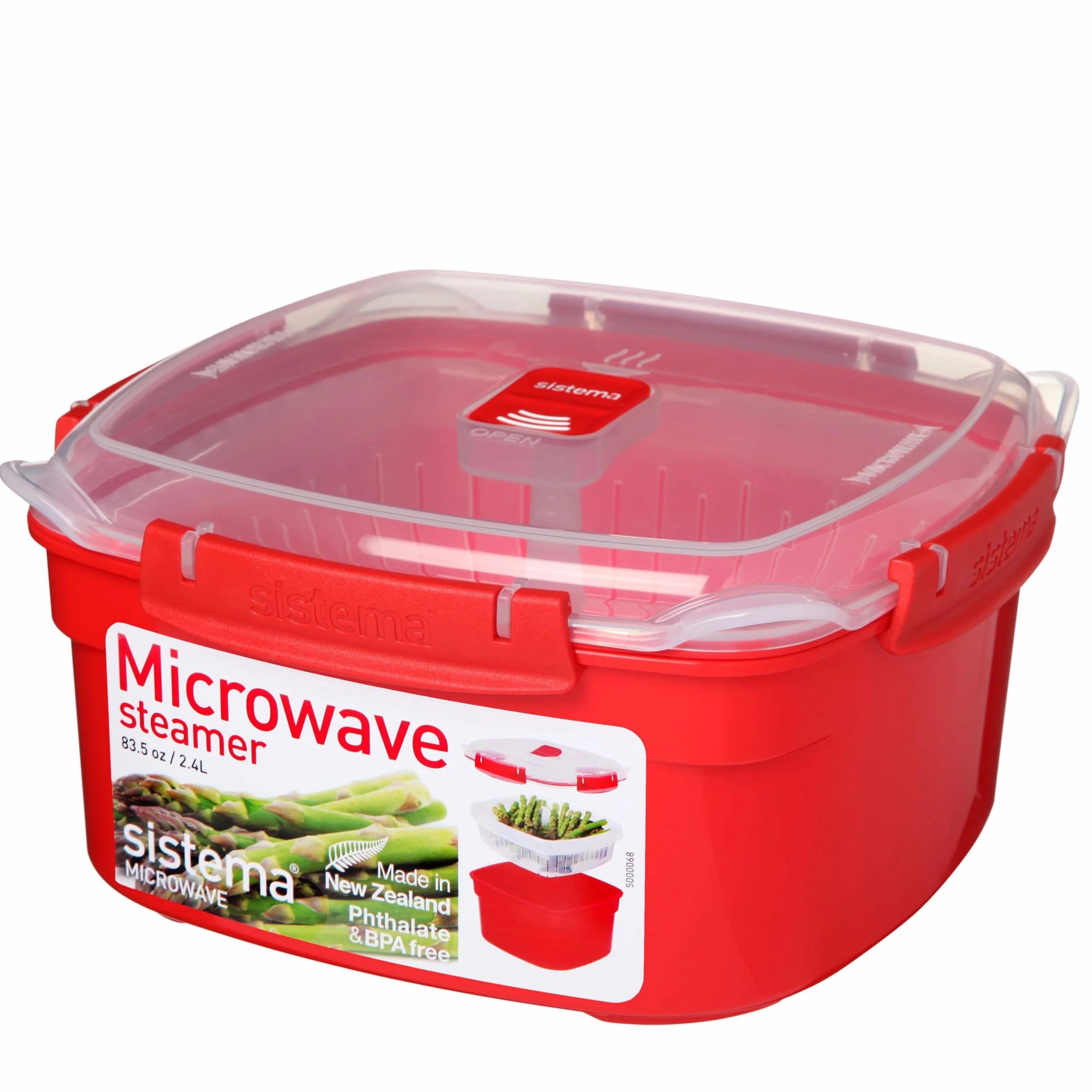 Sistema Naczynia Do Gotowania Na Parze Z Tworzywa Sztucznego Do Kuchenki Mikrofalowej 2.4 L Czerwony