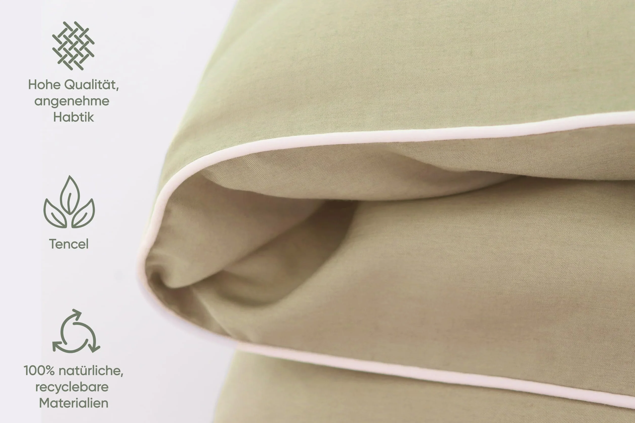 jilda-tex Luksusowa pościel premium z eukaliptusa, 100% Lyocell Tencel™ Piping, certyfikat wyjątkowo ekologiczna (beżowa, 2-częściowa. 135 x 200 cm/80 x 80 cm)