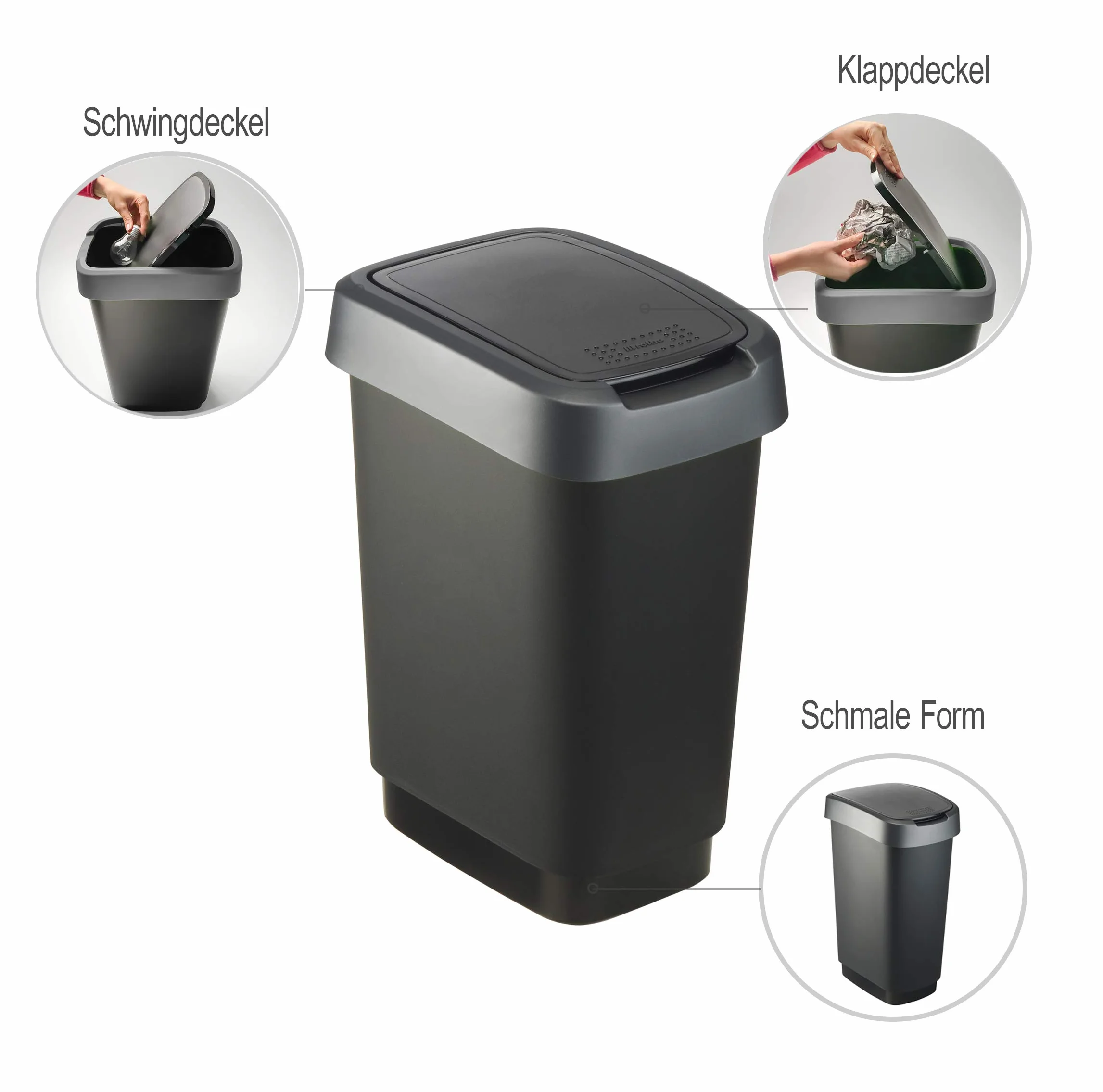 Rotho Eco Twist 1754308850 Pojemnik na Odpady, Czarny/Srebrny, 10 l