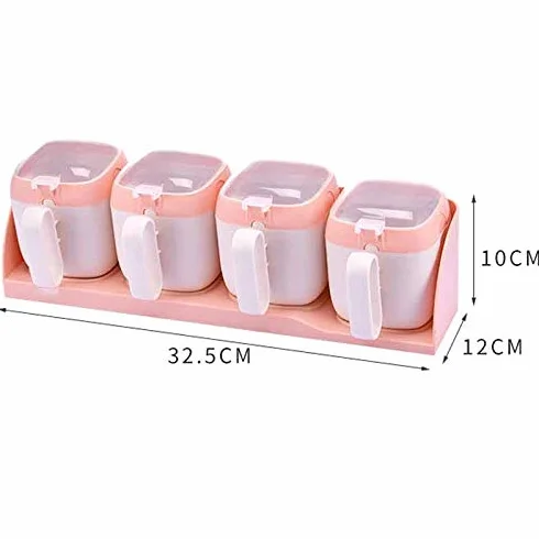 Pojemnik na przyprawy, dozownik przypraw, wiszący na ścianie pojemnik na przyprawy, plastikowe pudełko na przyprawy z pokrywką, domowy pojemnik na sól kuchenną, pojemnik na przyprawy (kolor: różowy, r