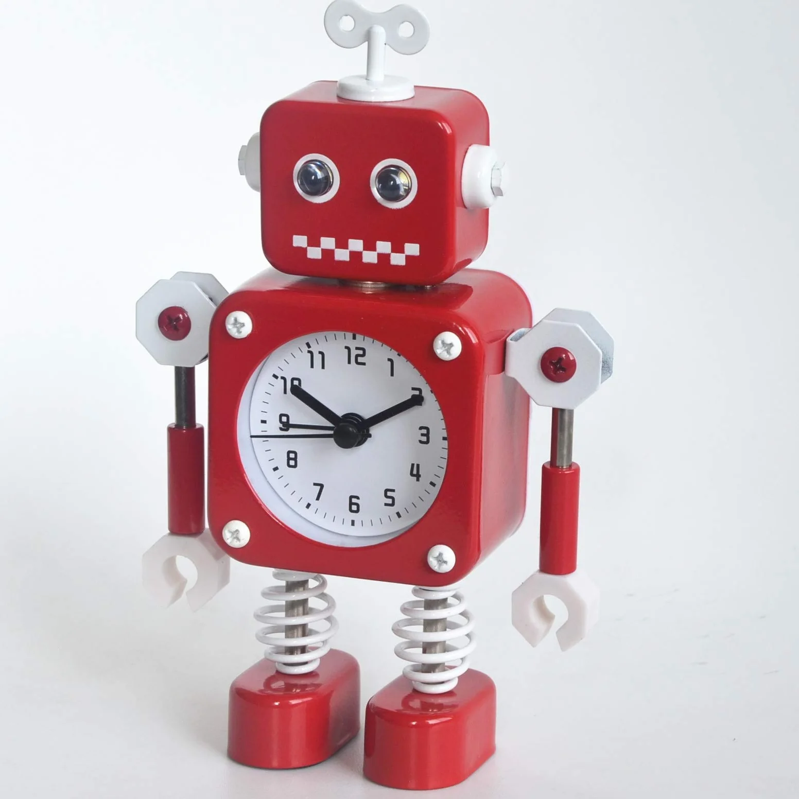 Diskary Robot budzik, cichy budzik z migającymi światłami oczu i obrotowym ramieniem, Prezent Dla Dzieci (czerwony)