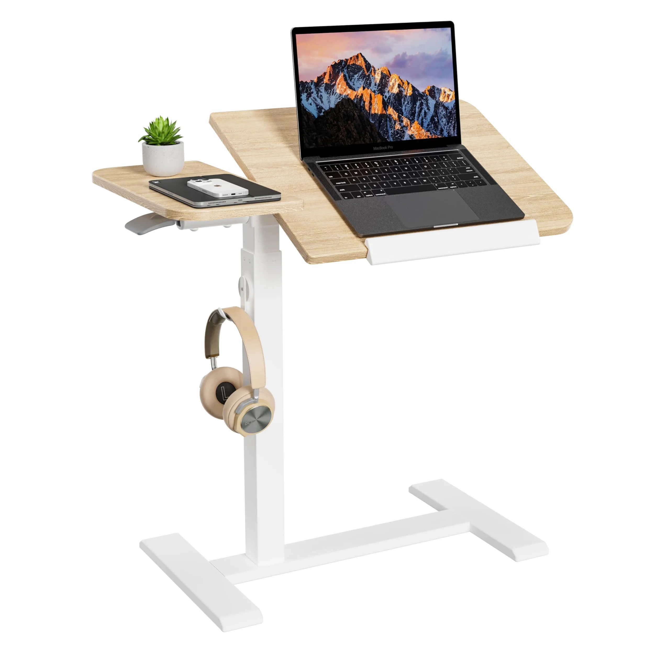 ETHU Stolik pod laptopa z regulacją wysokości, wielofunkcyjny stolik pomocniczy z uchylnym blatem roboczym i wpuszczanymi kółkami, mobilny stolik do łóżka, ergonomiczny stolik stojący do biura i domu
