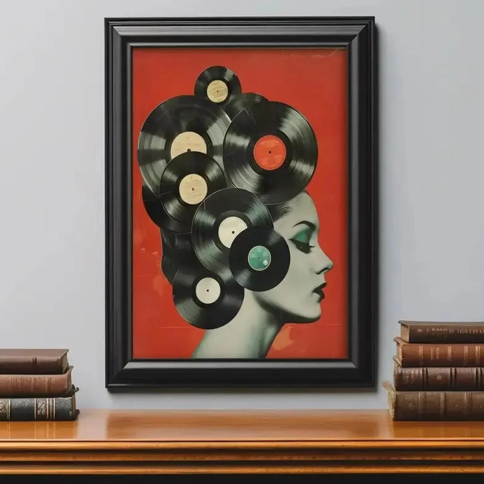 BMGKYAGL Obraz na płótnie drukowany w stylu retro z płytą winylową - dekoracja ścienna do domu i biura - ramka 80x120cm