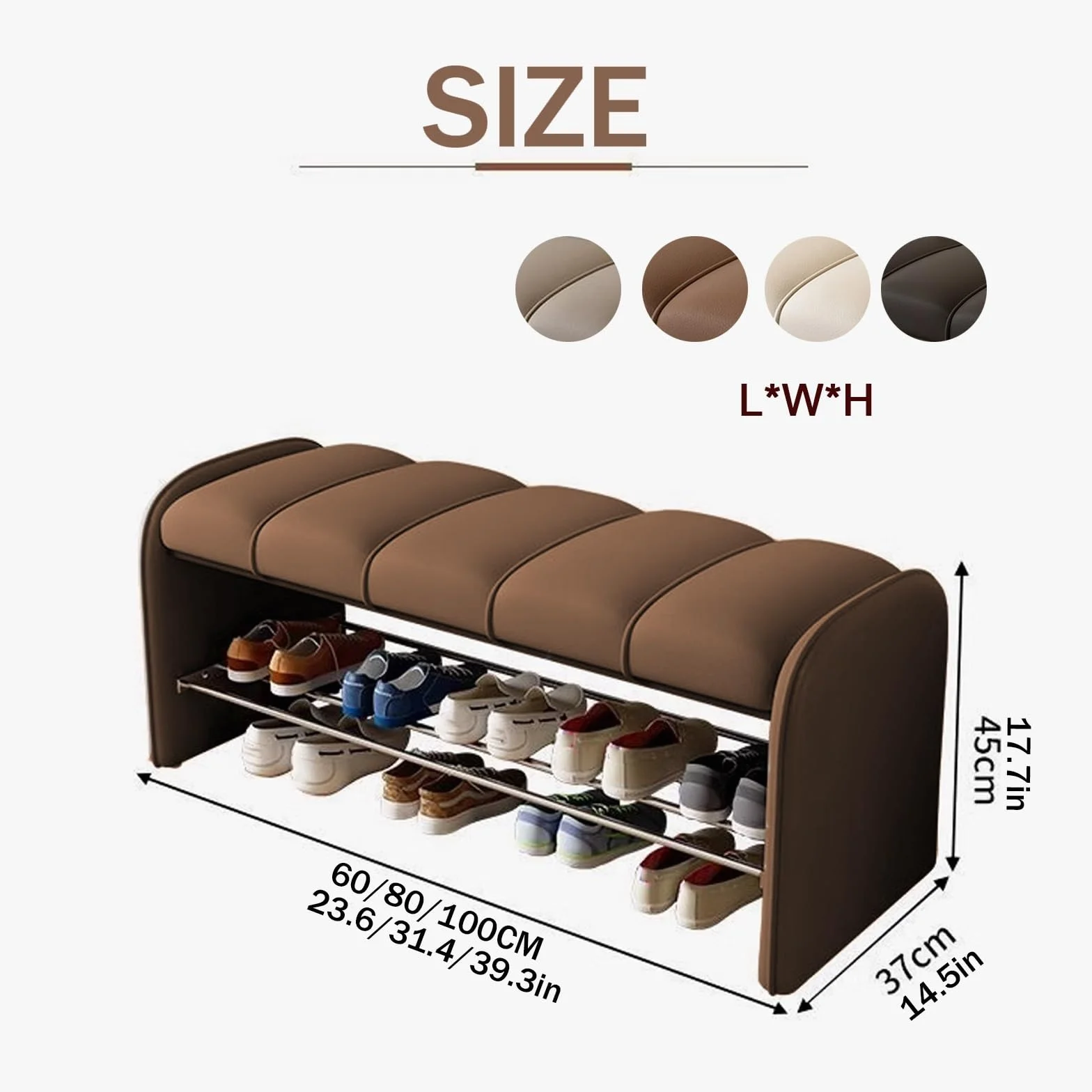 Entryway Bench Shoe Shelf with Seat Cushion，entryway sit down bench with shoe storage ，Farmhouse Shoe Storage Bench with Cushion Seat，2 Tier Entryway Shoe Bench,2in1(White,L100*W37cm/L39.3*W14.5in)