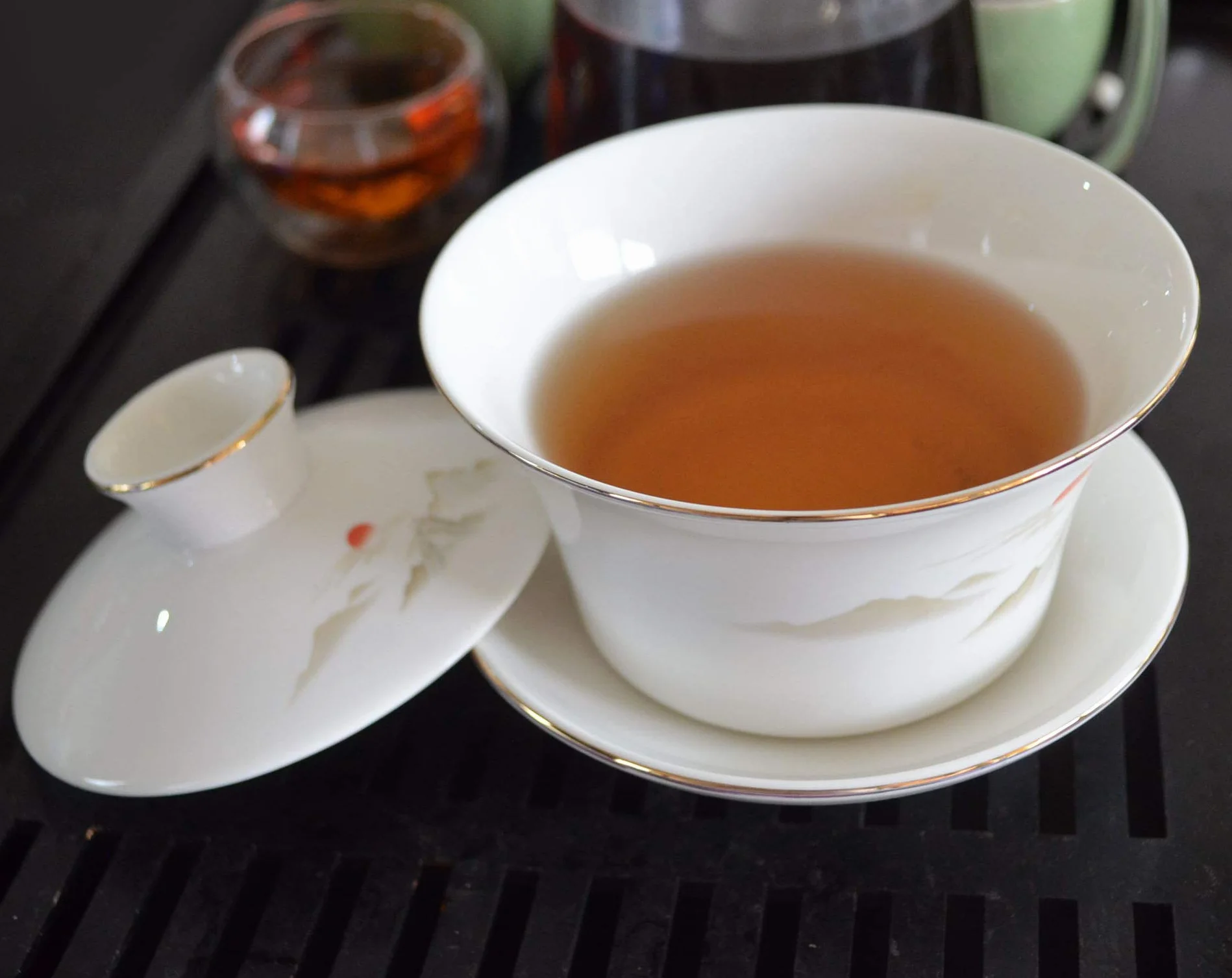Gaiwan biała porcelana duża filiżanka 500 ml filiżanka do herbaty Sancai zestaw pokrywka słońce piękna góra (470 ml duży)