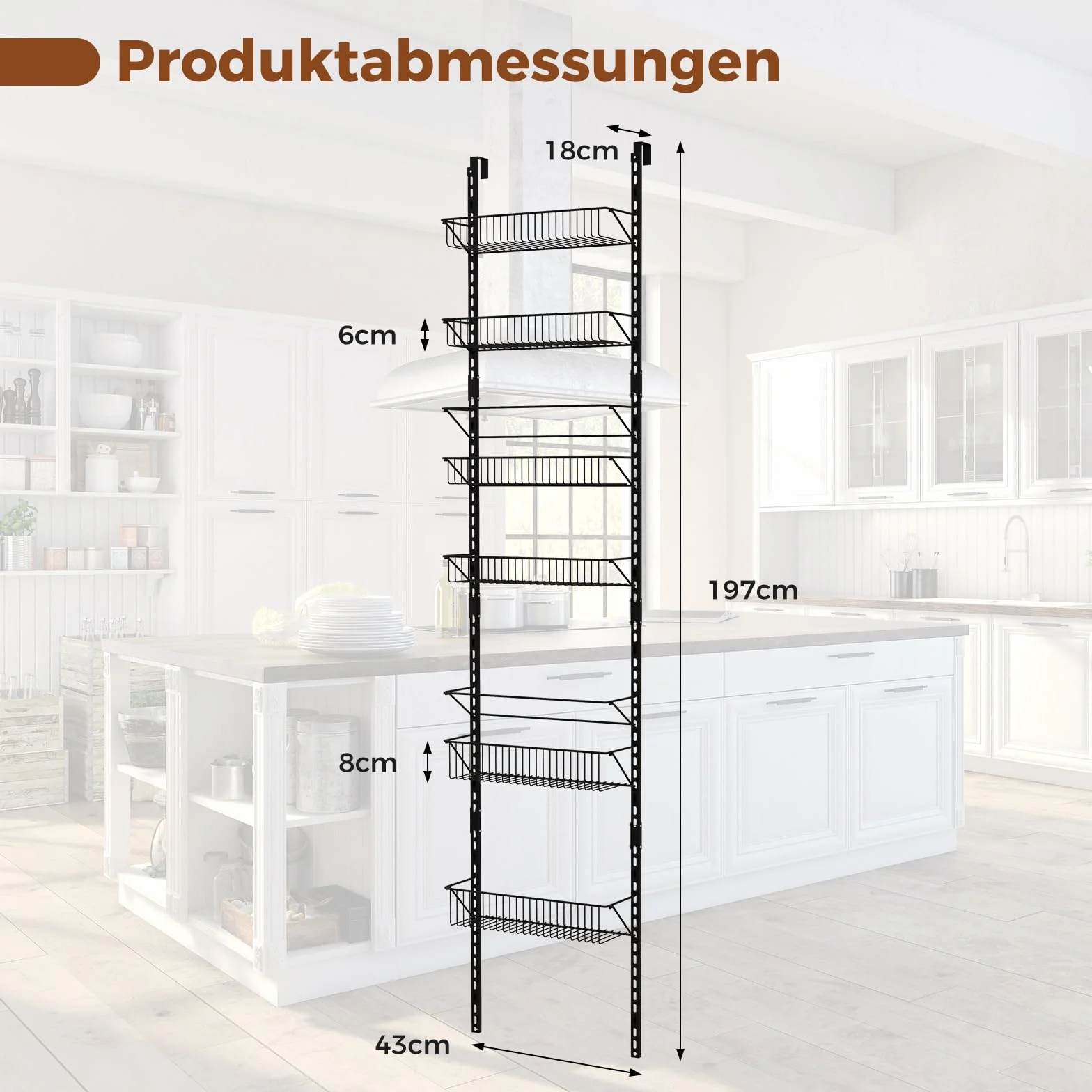 COSTWAY Wiszący organizer na drzwi/ścianę, regał wiszący z 6 regulowanymi półkami, wiszący schowek na przybory gospodarstwa domowego, regał prysznicowy, kosz wiszący, stalowy regał na drzwi do kuchni