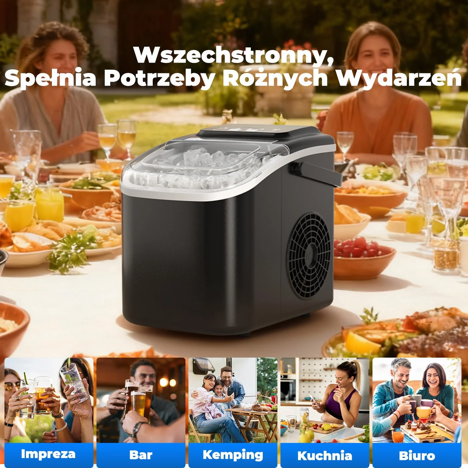 Maszyna do Lodu 12KG/24H Samoczyszczenie Zbiornik 1.2L 2 Rozmiary Kostek Lodu Czarny
