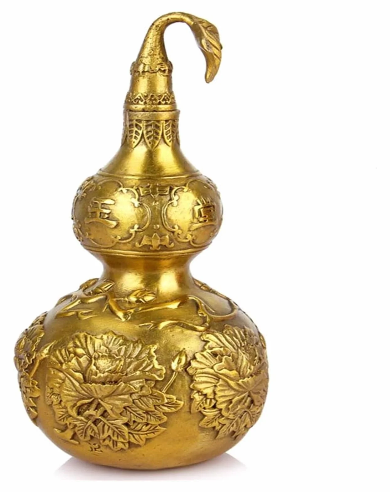 RLKHXBS Tabletop Feng Shui Gold Brass Dekoracja szczęścia, Wu Lou/Hu Lu/Gourd Wealth Peaceful Copper Statue, Chinese Charm of Prosperity Decoration Figure, mosiądz, mosiądz