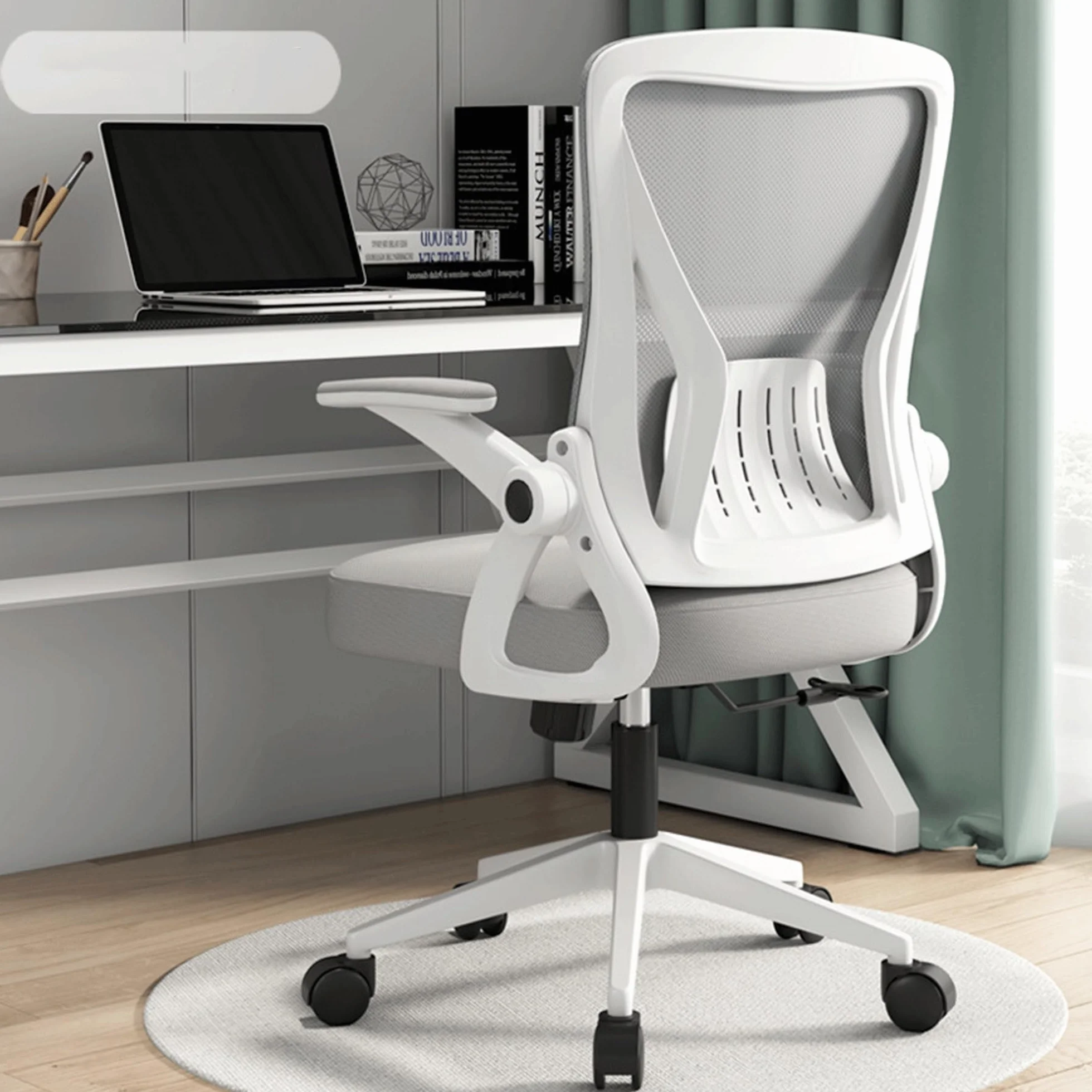 Ergonomiczne krzesło biurowe do gier komputerowych z wygodnymi podłokietnikami z siatki, obrotowe i regulowane oparcie, poduszka lateksowa, idealne do nauki, pracy, biura, salonu, sypialni