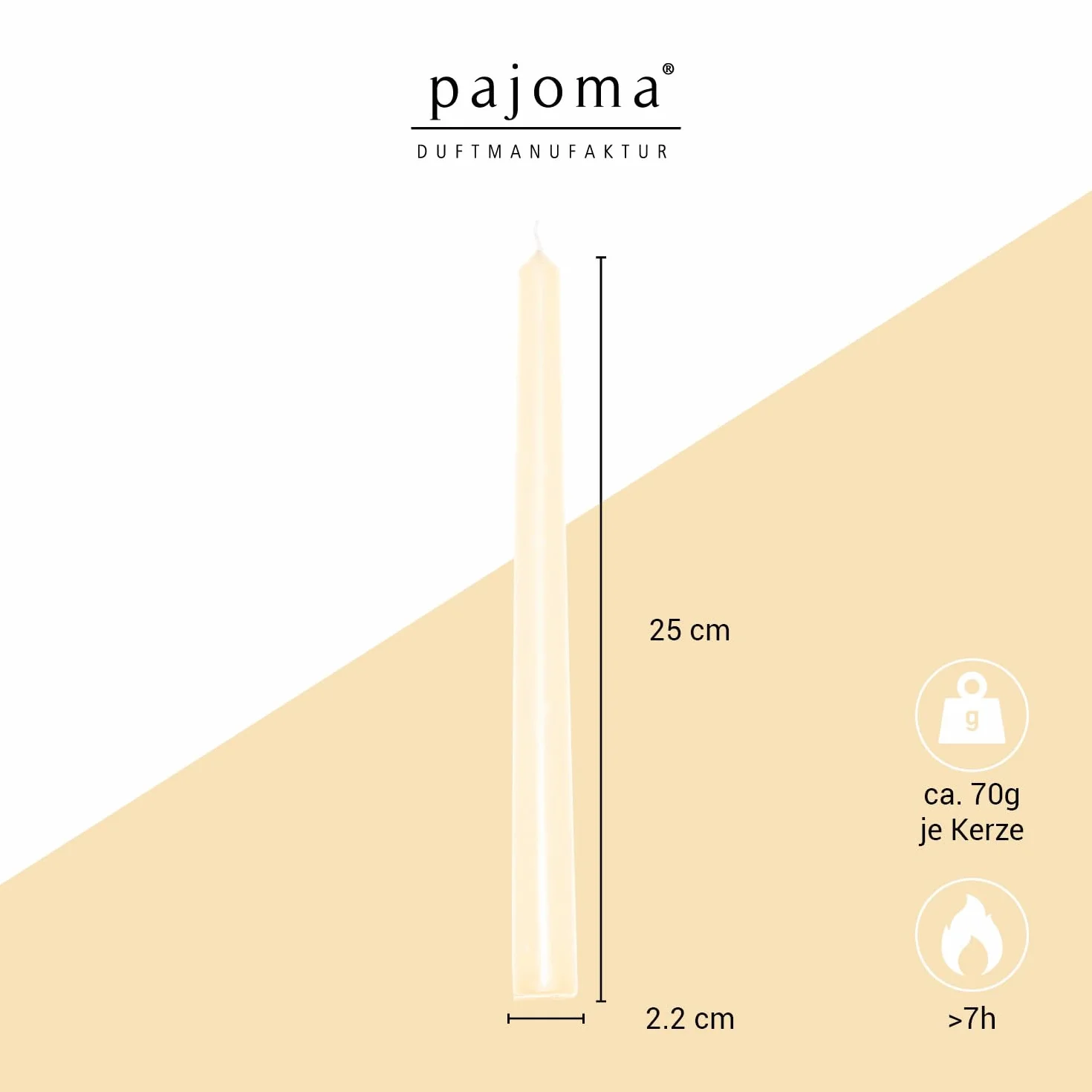 pajoma® Świece prętowe w kolorze kości słoniowej, wysokość 25 cm, Ø 2 cm, czas palenia ok. 7 godzin, wszechstronne jako świece stołowe, dekoracyjne, bożonarodzeniowe i na imprezy gastronomiczne (kość