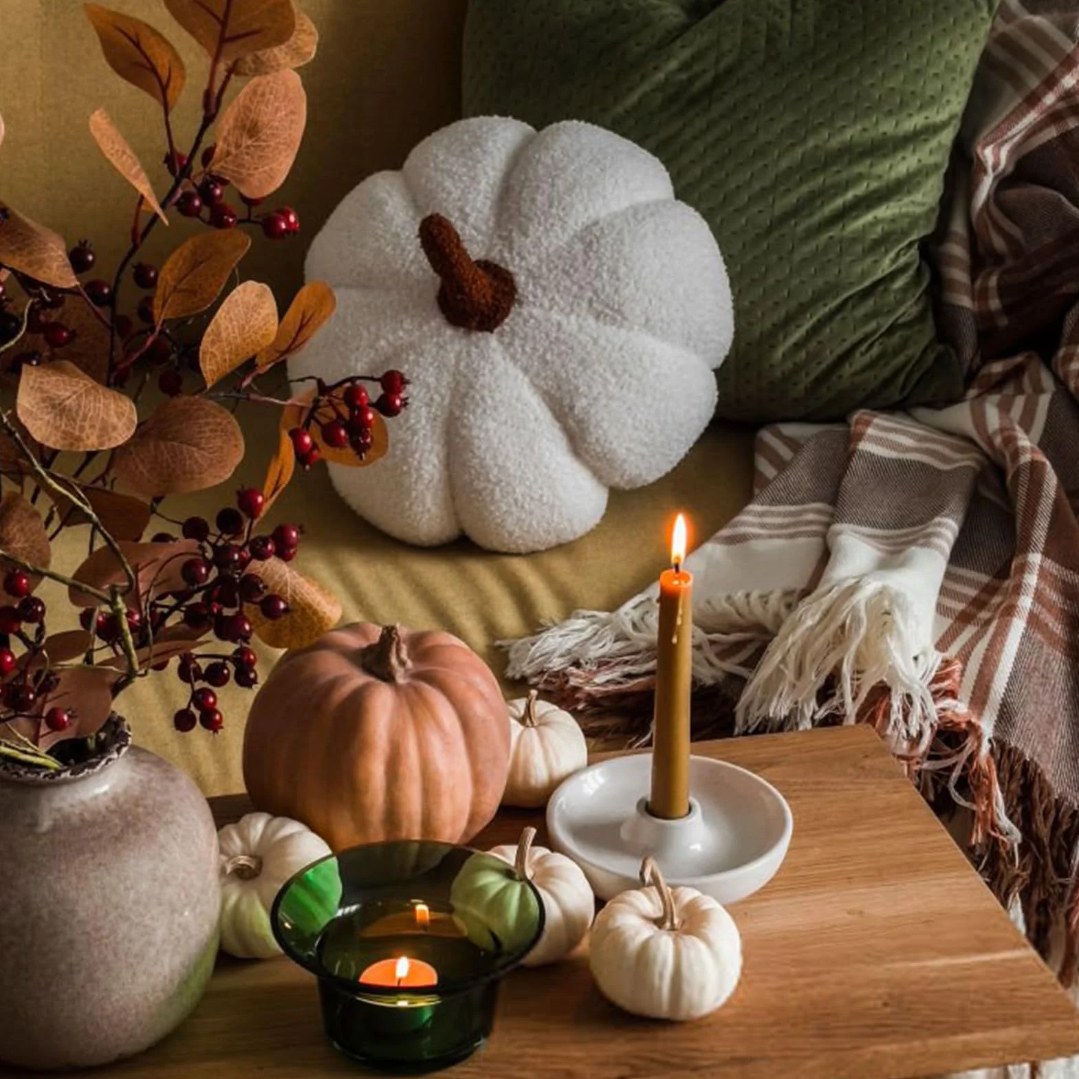 Poduszka na Halloween, w kształcie dyni, biała dekoracyjna, na jesień, ozdobna dla sof