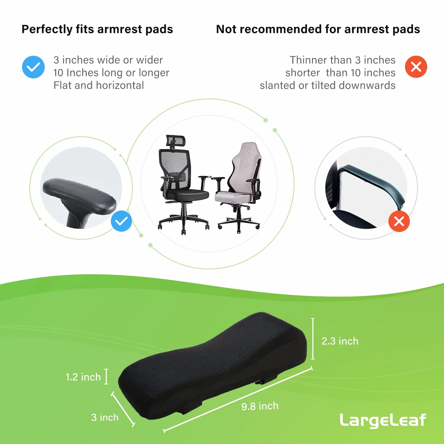 LargeLeaf Zestaw 2 ergonomicznych podłokietników żelowych do krzesła biurowego lub gier z podłokietnikami z pianki memory