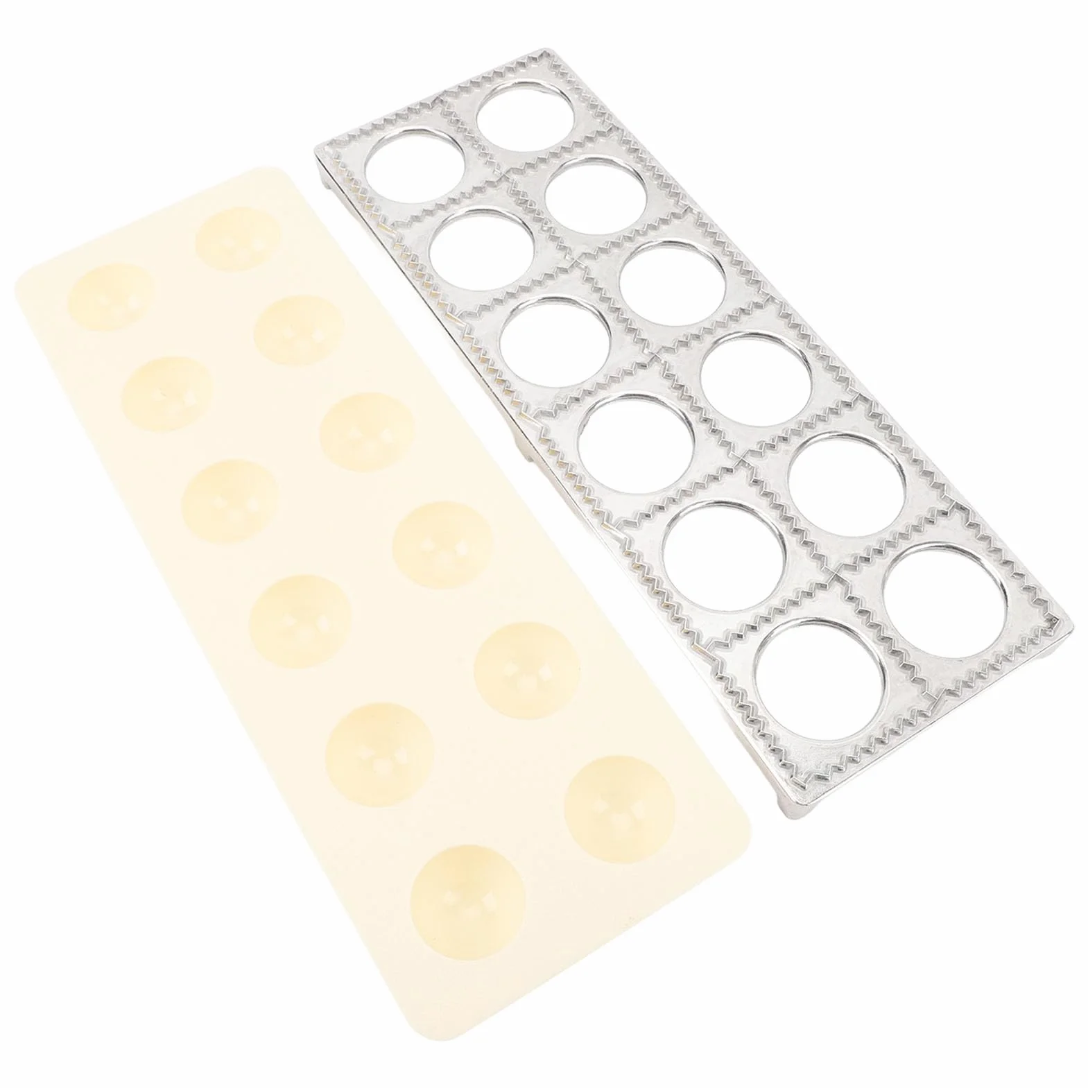 Omabeta Ravioli Maker Press Cutter Zestaw z 12 Otworami, Aluminium Aluminium Aluminiowe Producent Pierogów z 24,5 Cm 9,6 Cali Drewniany Wałek do Tworzenia Makaronu w Restauracji