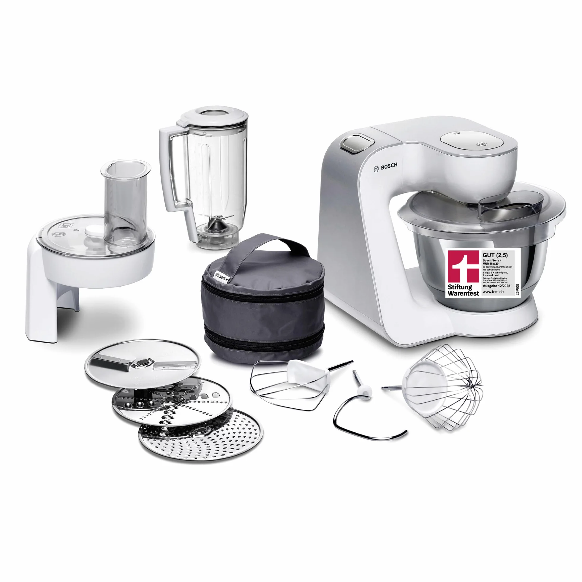 Bosch Robot kuchenny Serie 4 MUM58W20, 1000 W, misa stalowa 3,9 l, wielofunkcyjny zestaw akcesoriów