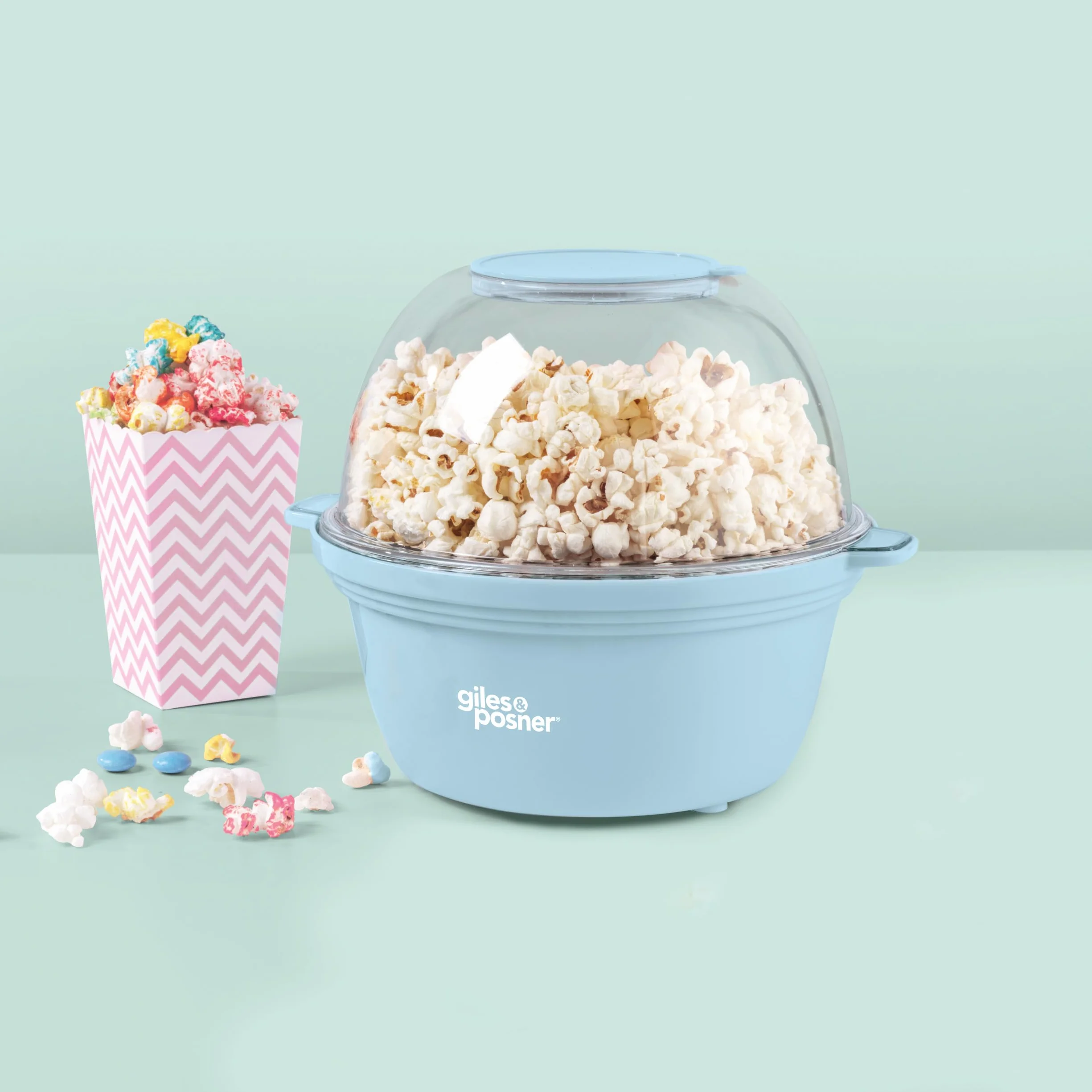 Giles & Posner Mini Maszyna do Robienia Popcornu – Nieprzywierająca Płyta na Kukurydzę, Automatyczne Mieszanie, Uchwyt Chwytem, Zdrowa Przekąska Bez Tłuszczu, Bezbłędna Z Miseczką do Serwowania