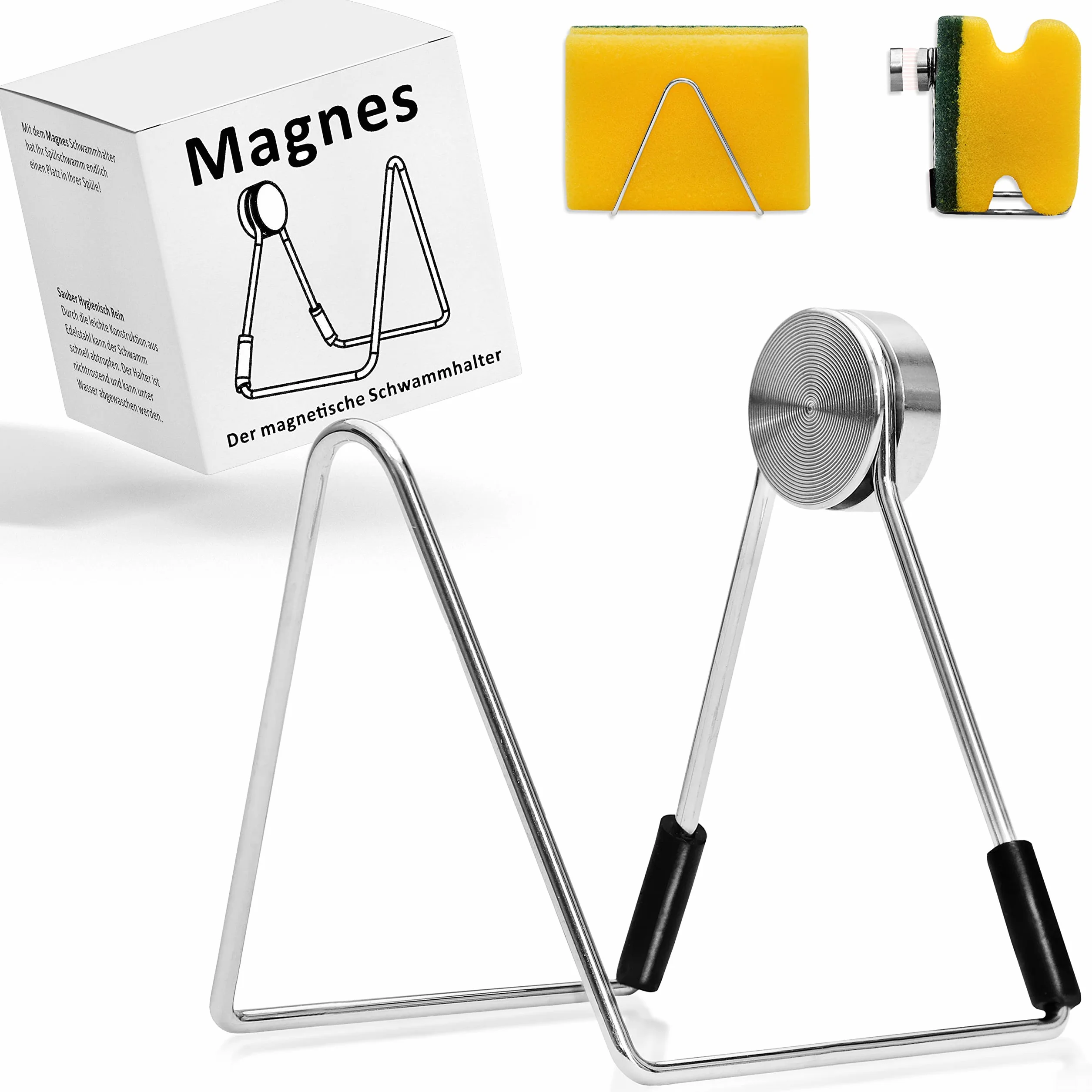 Magnes - Magnetyczny uchwyt na gąbki do mycia naczyń wykonany ze stali nierdzewnej - uchwyt na ręcznik kuchenny, uchwyt na przybory kuchenne