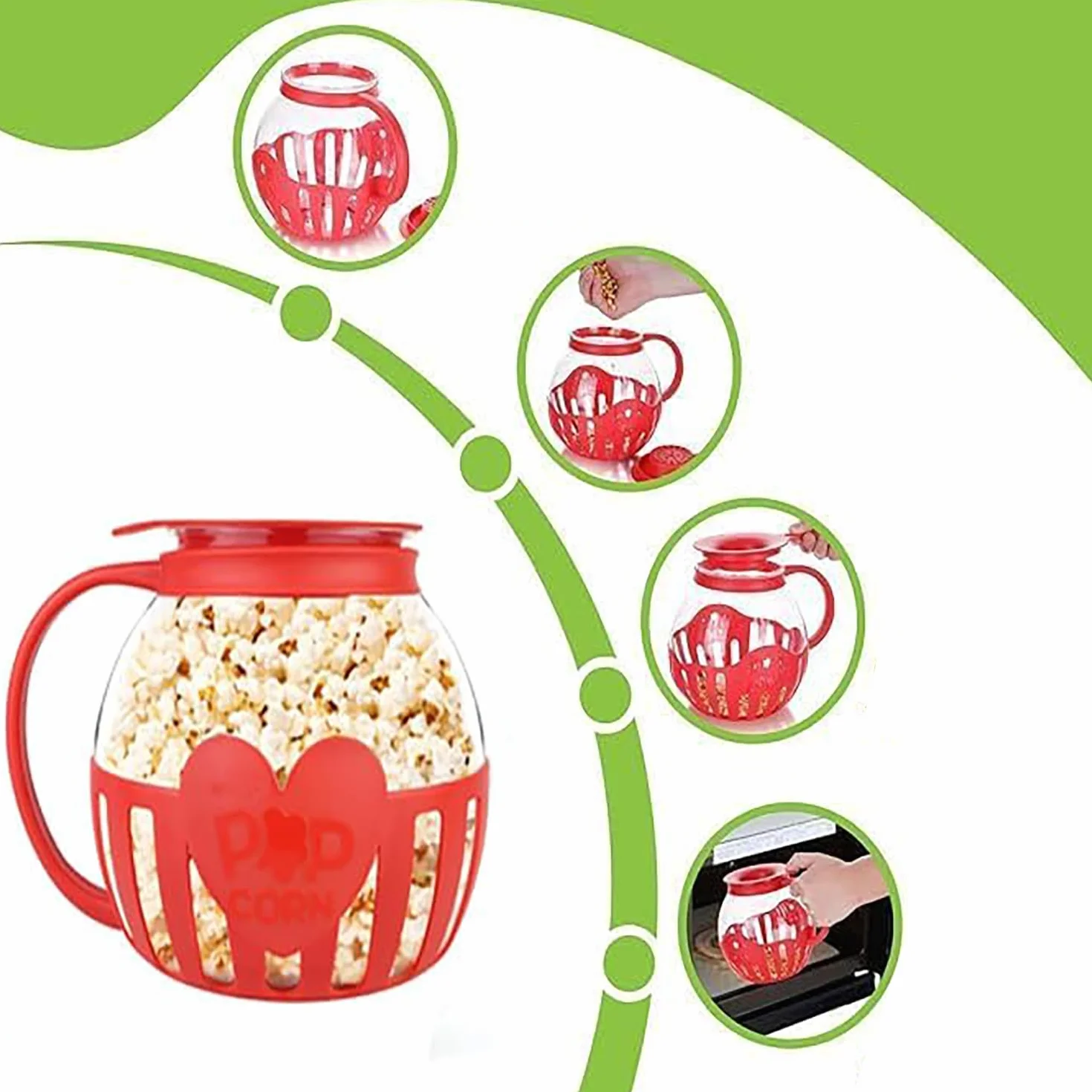 Maszyna do popcornu do kuchenki mikrofalowej, szkło borokrzemowe, czerwona