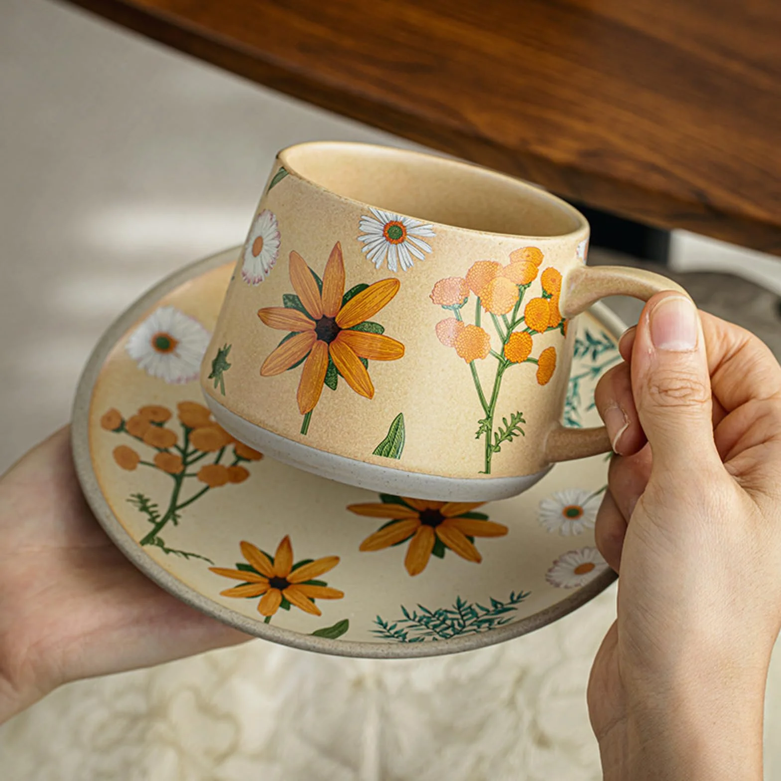 360 ml - 340.2 g retro filiżanka do kawy i spodek zestaw domowy ceramiczny kubek kwiatowy-Yaju