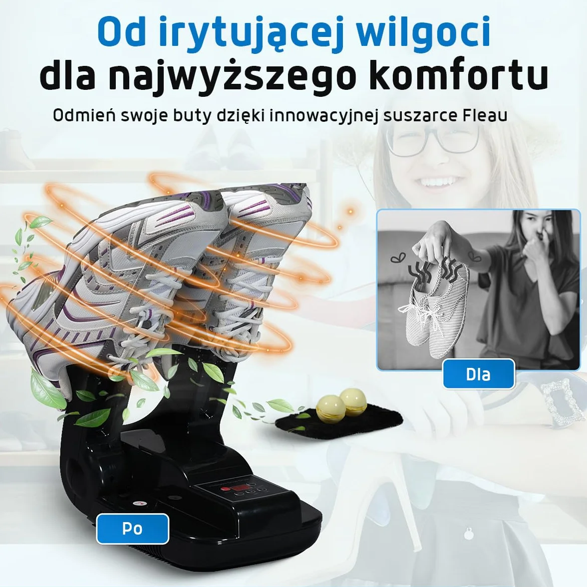 Suszarka do butów Fleau Smart - Ozon/funkcja suszenia - Odświeżacz do butów - Usuwacz nieprzyjemnych zapachów - W zestawie. Kulki zapachowe i szczotka do butów