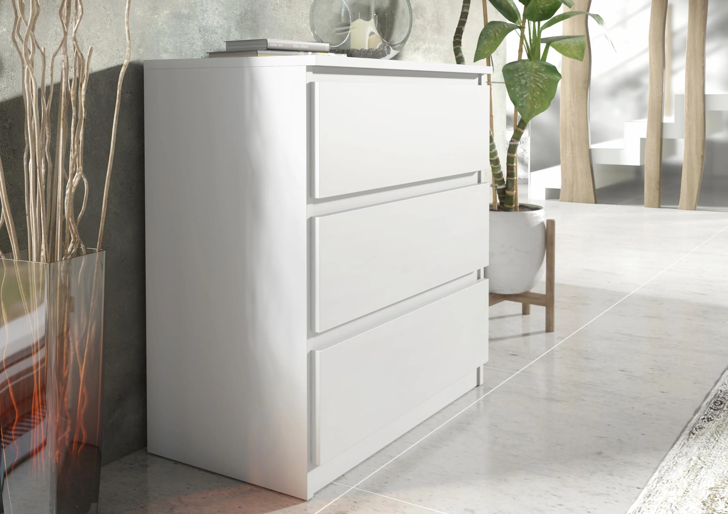 meble masztalerz Komoda Biała 70 cm Matowa z 3 szufladami - 70x78,5x39 cm - Komoda do salonu, sypialni - Szafka z szufladami - Komoda z szufladami