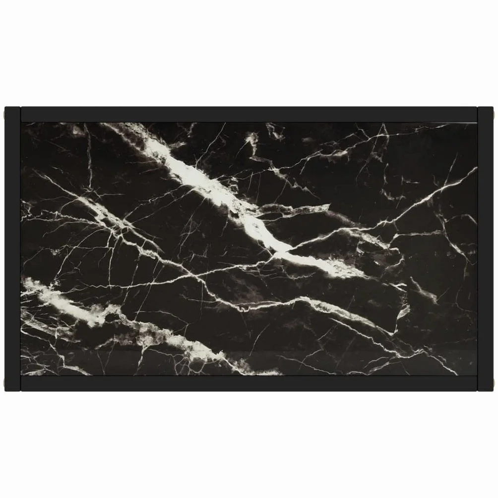Stolik konsolowy, czarny, 60 x 35 x 75 cm, szkło hartowane o wyglądzie marmuru, stolik pomocniczy ze stali malowanej proszkowo, elegancki stół do przedpokoju do salonu