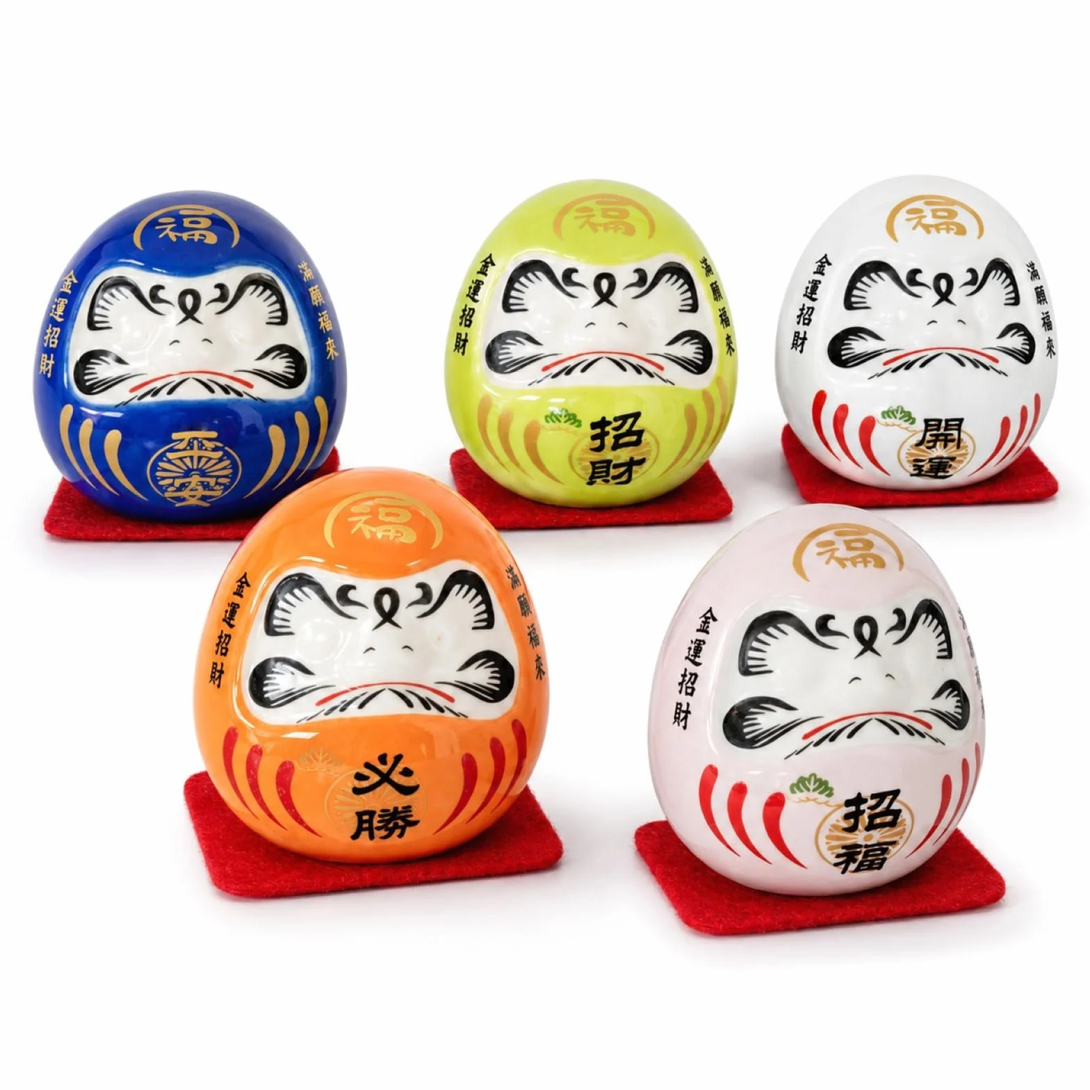 LOGOFUN 5 szt. mała figurka Daruma japońska lalka Daruma zestaw ceramiczna statuetka szczęścia Daruma do wnętrz domu samochodu dekoracja biurka - bez oczu 4,5 cm