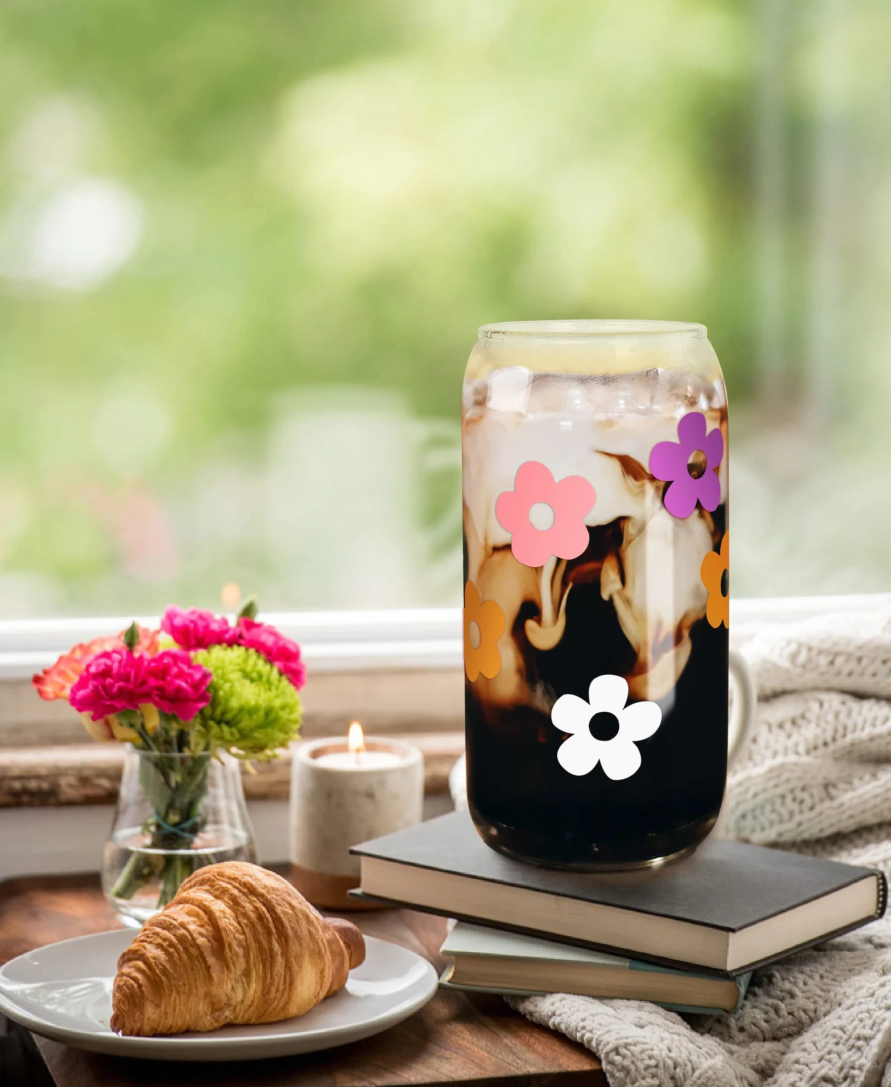 Mason Life Szklanki do piwa z pokrywkami i słomką, szklanki do picia, 590 ml, kubek do kawy mrożonej, szklanka do smoothie, kubek wielokrotnego użytku, zestaw 4 sztuk, biały