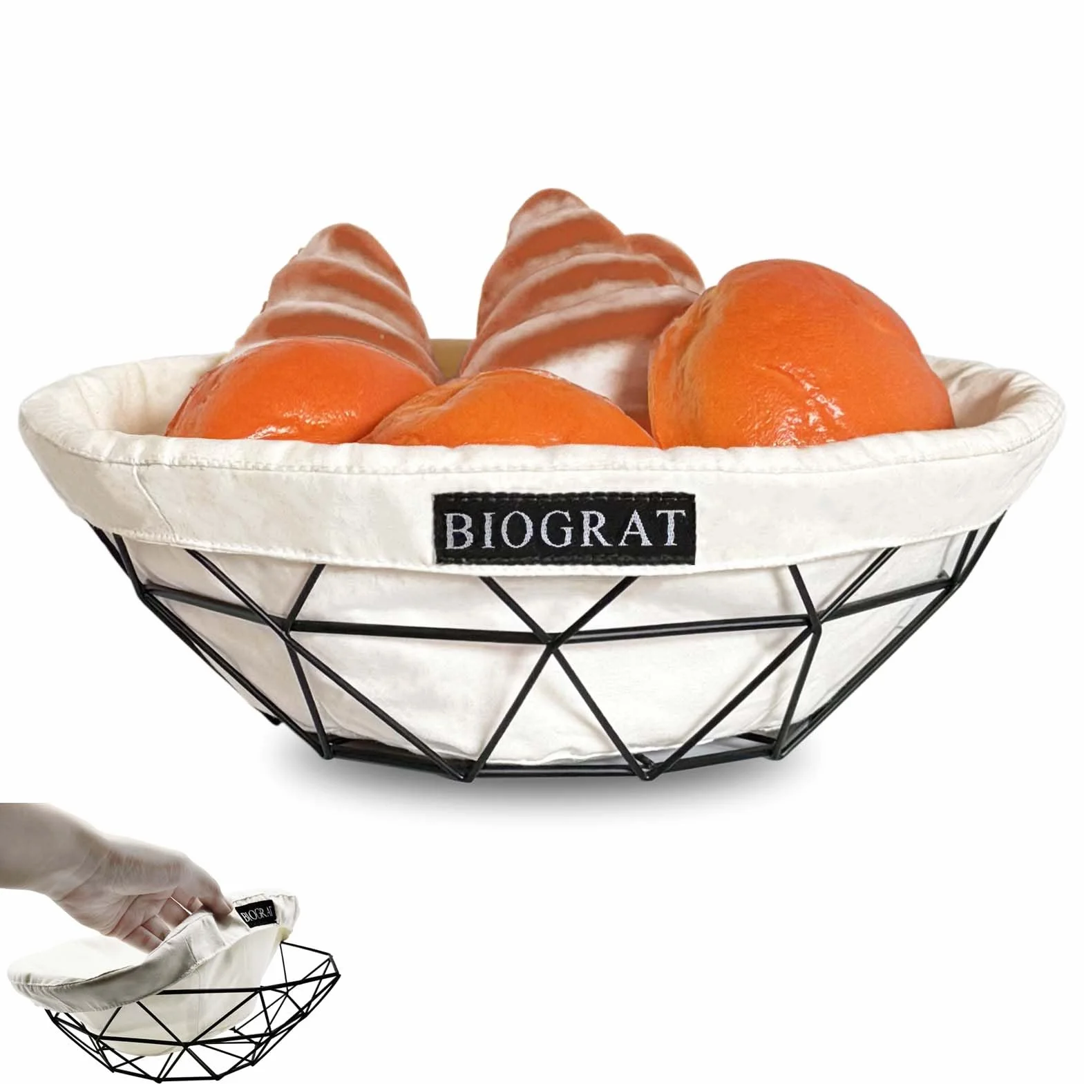 Koszyk na pieczywo Nowoczesny Czarny z tkaniną wykonany z metalu, Ø 26,5 cm Miska na owoce, 1 sztuka