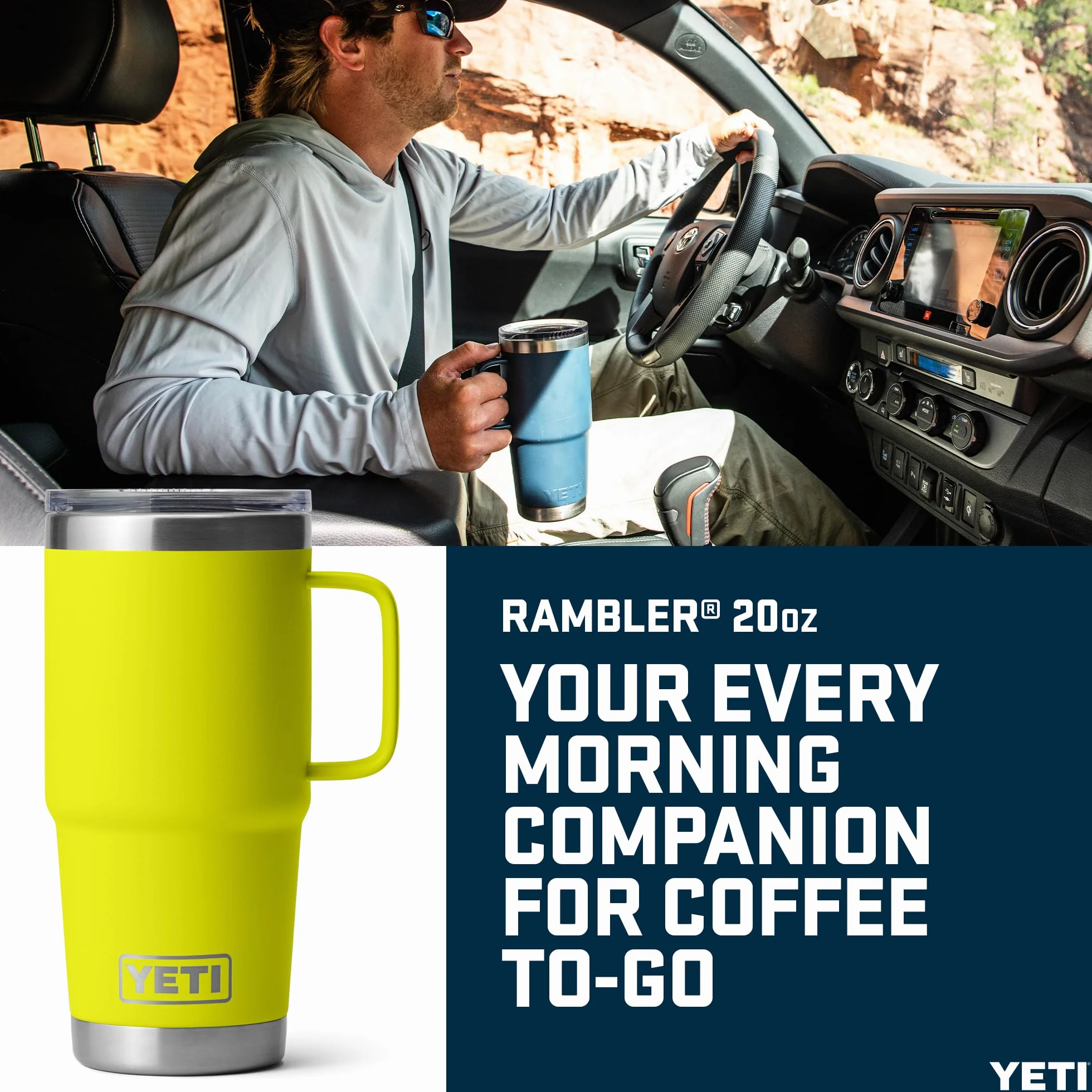 YETI Rambler Travel Mug, Stainless Steel Vacuum Insulated with Stronghold Lid, Firefly Yellow, 20 oz (591 ml)