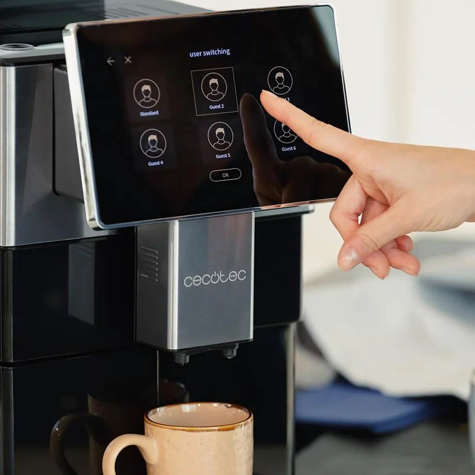 Cecotec Superautomatyczny ekspres do kawy Cremmaet Time. Superautomatyczny ekspres do kawy z 7-calowym ekranem TFT, 13 przepisami na kawę, 6 profili użytkowników, moc 1350 W, ciśnienie 19 bar