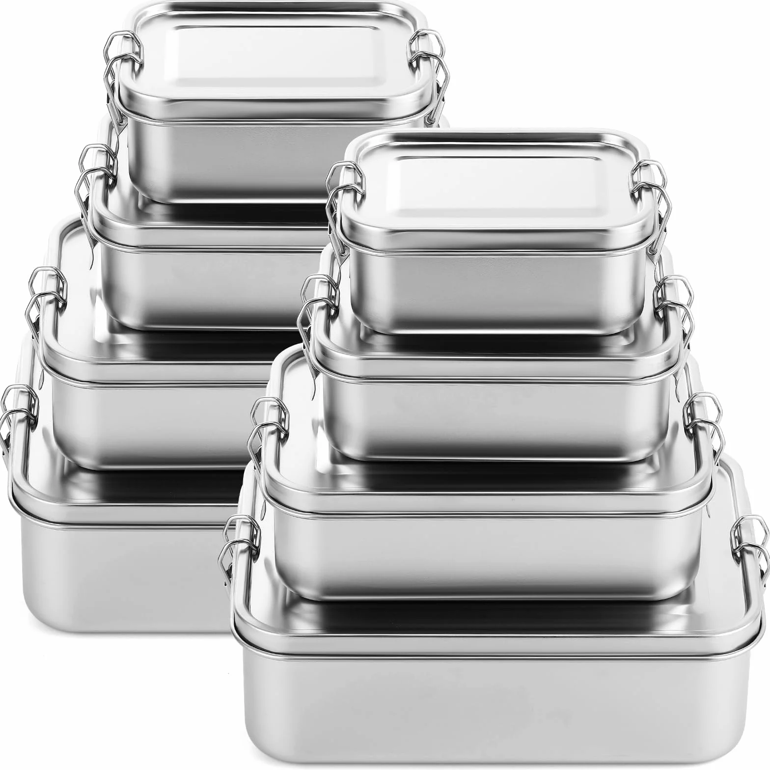 Pudełko Bento ze stali nierdzewnej, zamykane klipsy szczelne, wielokrotnego użytku, do pracy, na piknik, metalowe pudełko na lunch, pojemniki do przechowywania żywności, metalowy pojemnik na lunch, 4