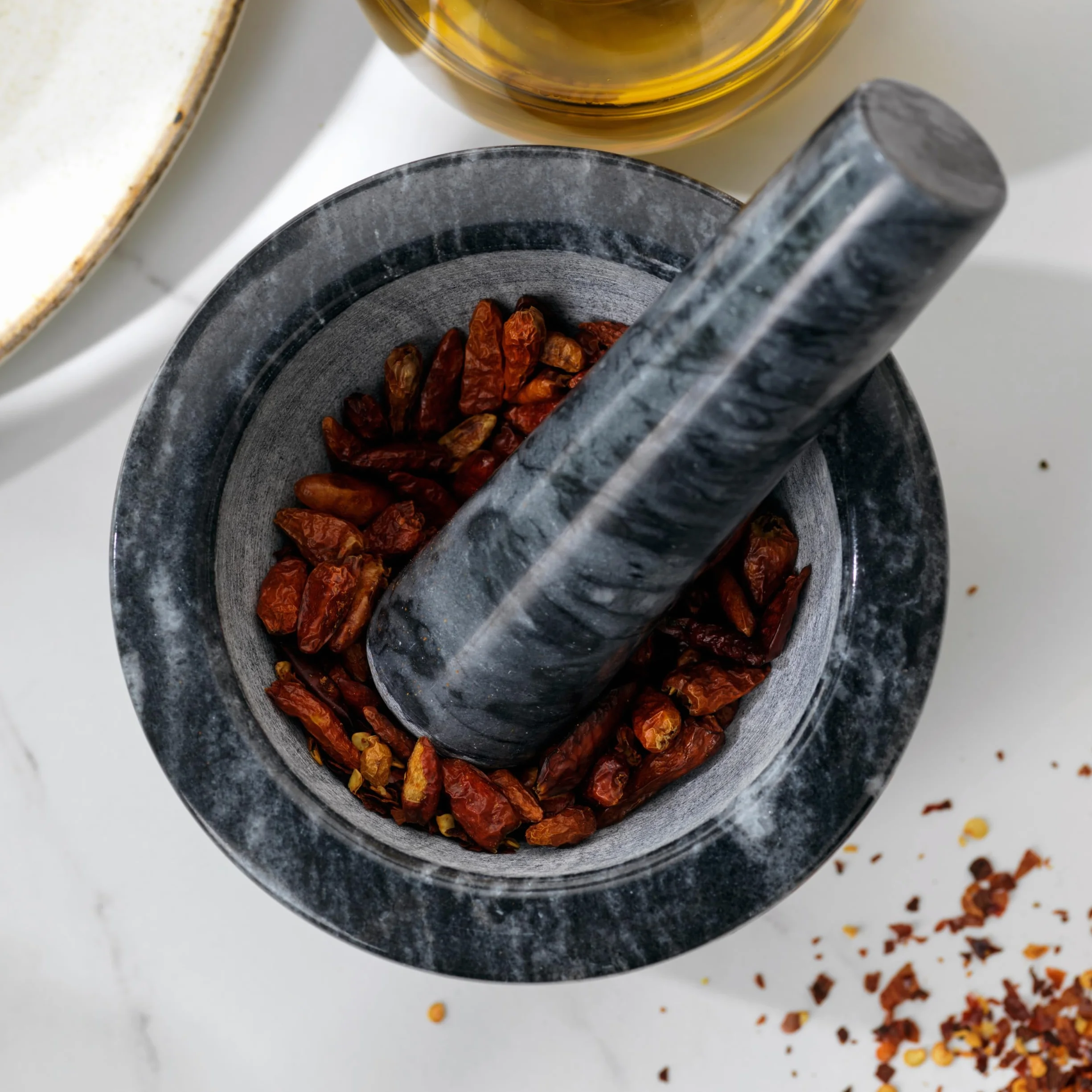 Salter marmurowy moździerz i tłuczek do ziół przypraw pesto czarny