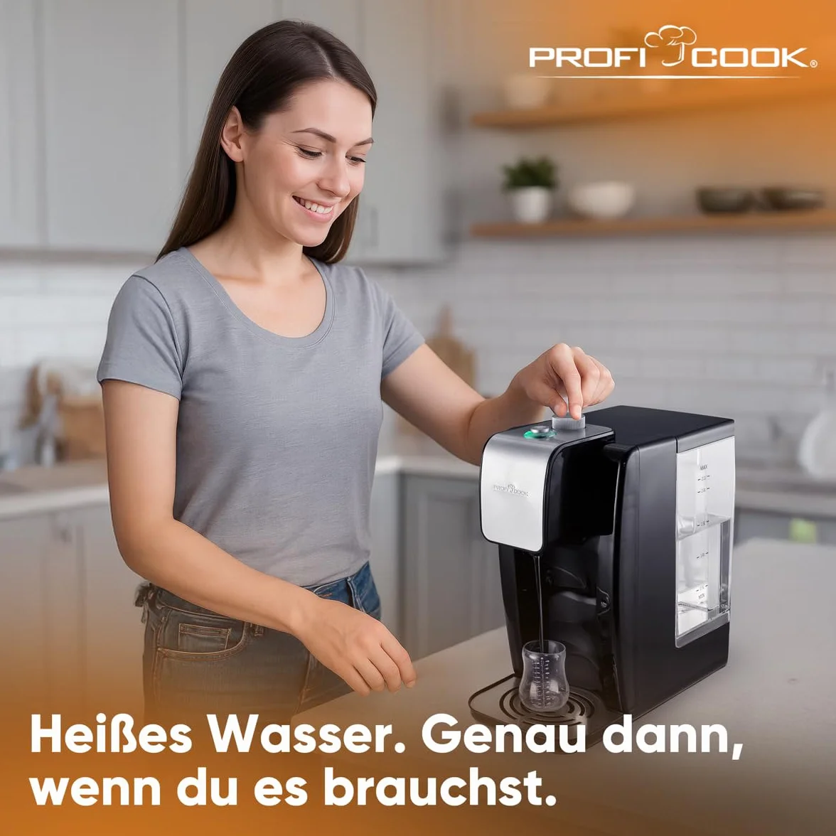 Profi Cook PC-HWS1168 - Dozownik/fontanna gorącej wody - Pojemność: do 2,2 litra - 2600 W - Kolor srebrny i czarny