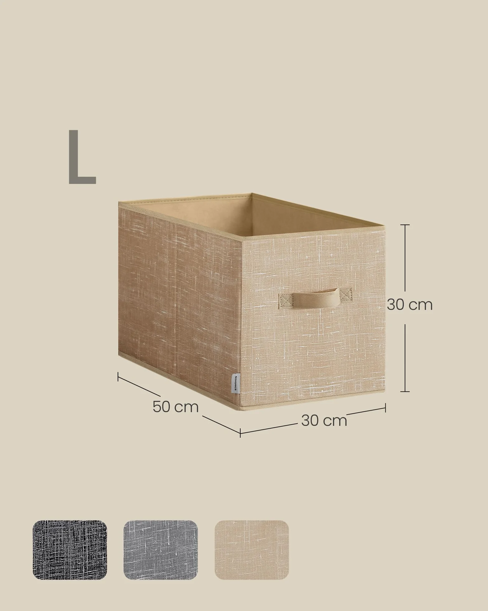 SONGMICS Zestaw 3 składanych pudełek do przechowywania z tkaniny 50x30x30 cm piaskowy beż