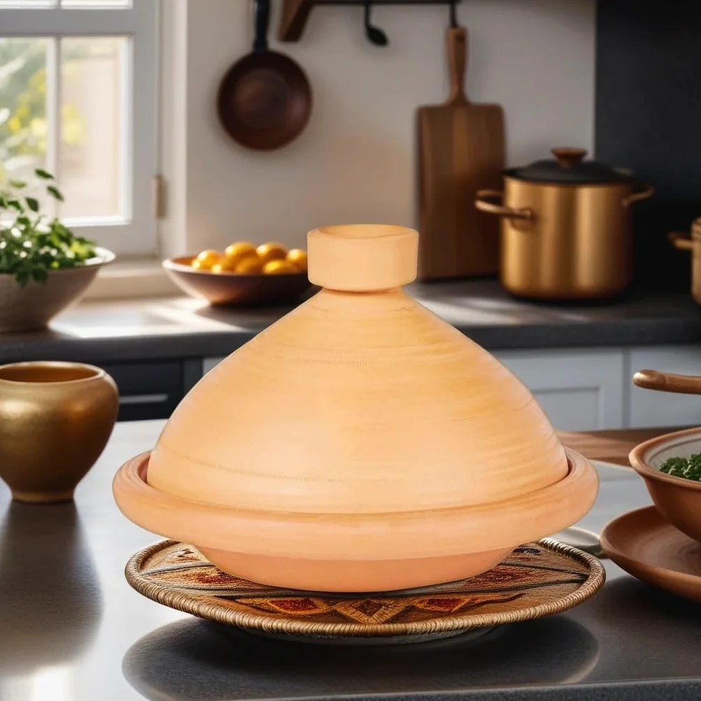 Marokański garnek Tajine do gotowania | zapiekanka nieszkliwiona Tuareg Ø 27 cm dla 1-3 osób | łącznie z przepisami i instrukcją obsługi | Oryginalny garnek gliniany ręcznie suszony z Maroka