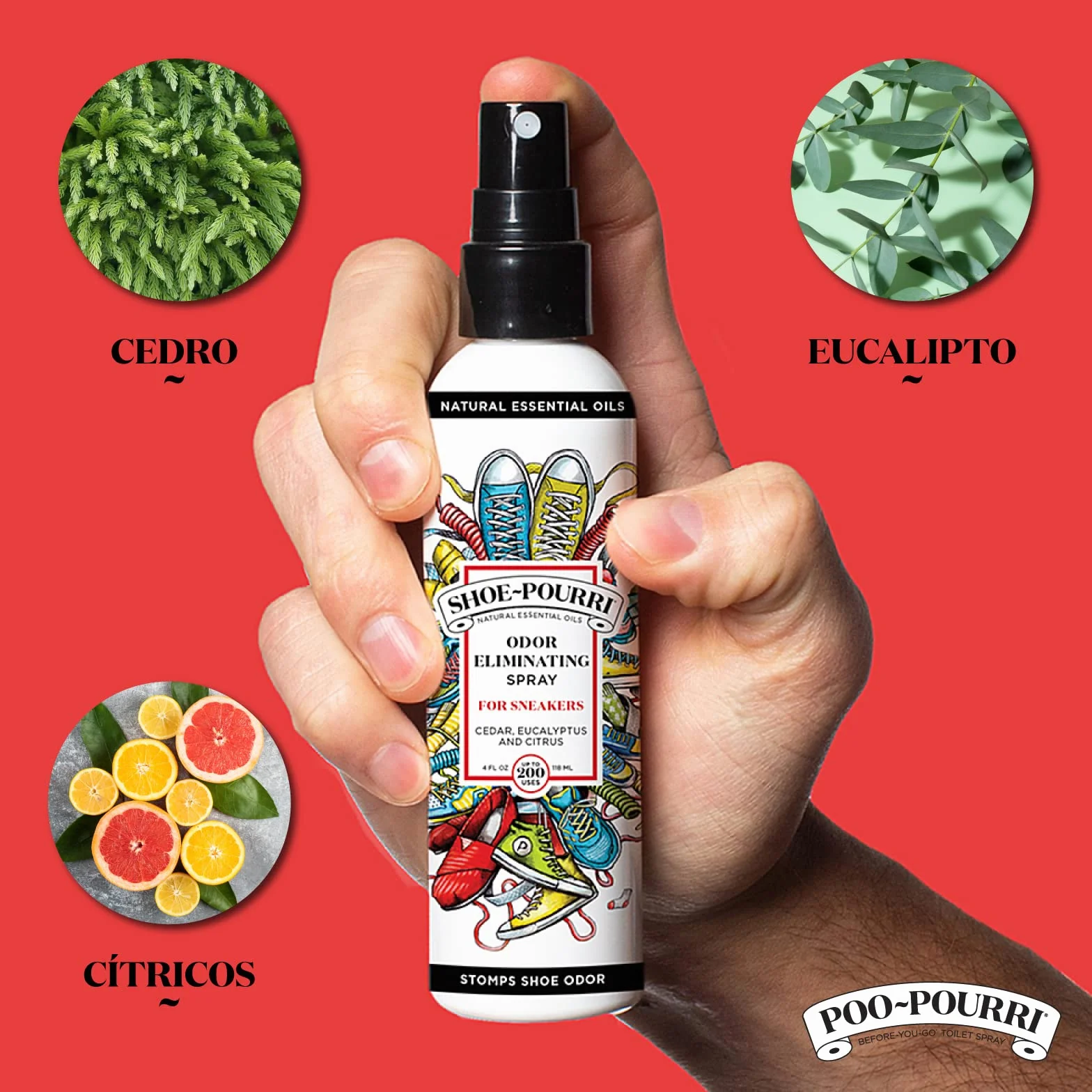 Shoe-Pourri Shoe Odor Eliminujący Spray, Biała butelka 2 oz