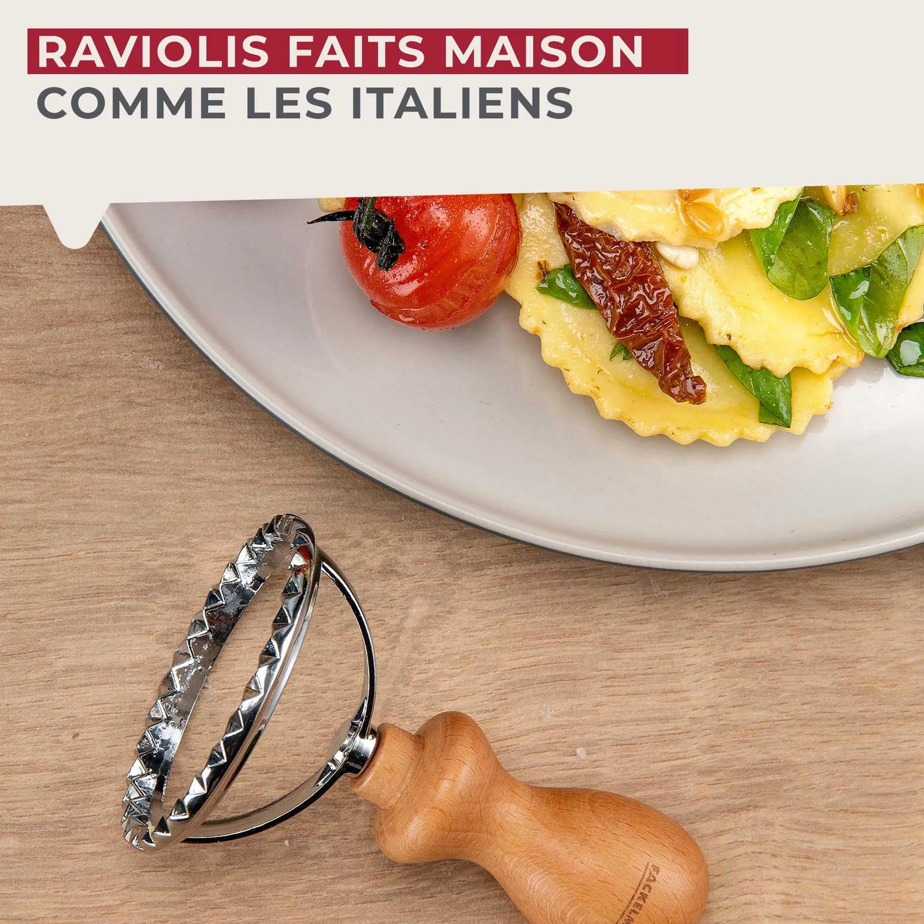Fackelmann Foremka do ravioli – foremka do ravioli ze stali nierdzewnej ze stopu cynku – do domowego makaronu – ergonomiczny uchwyt z drewna bukowego o włoskim wyglądzie