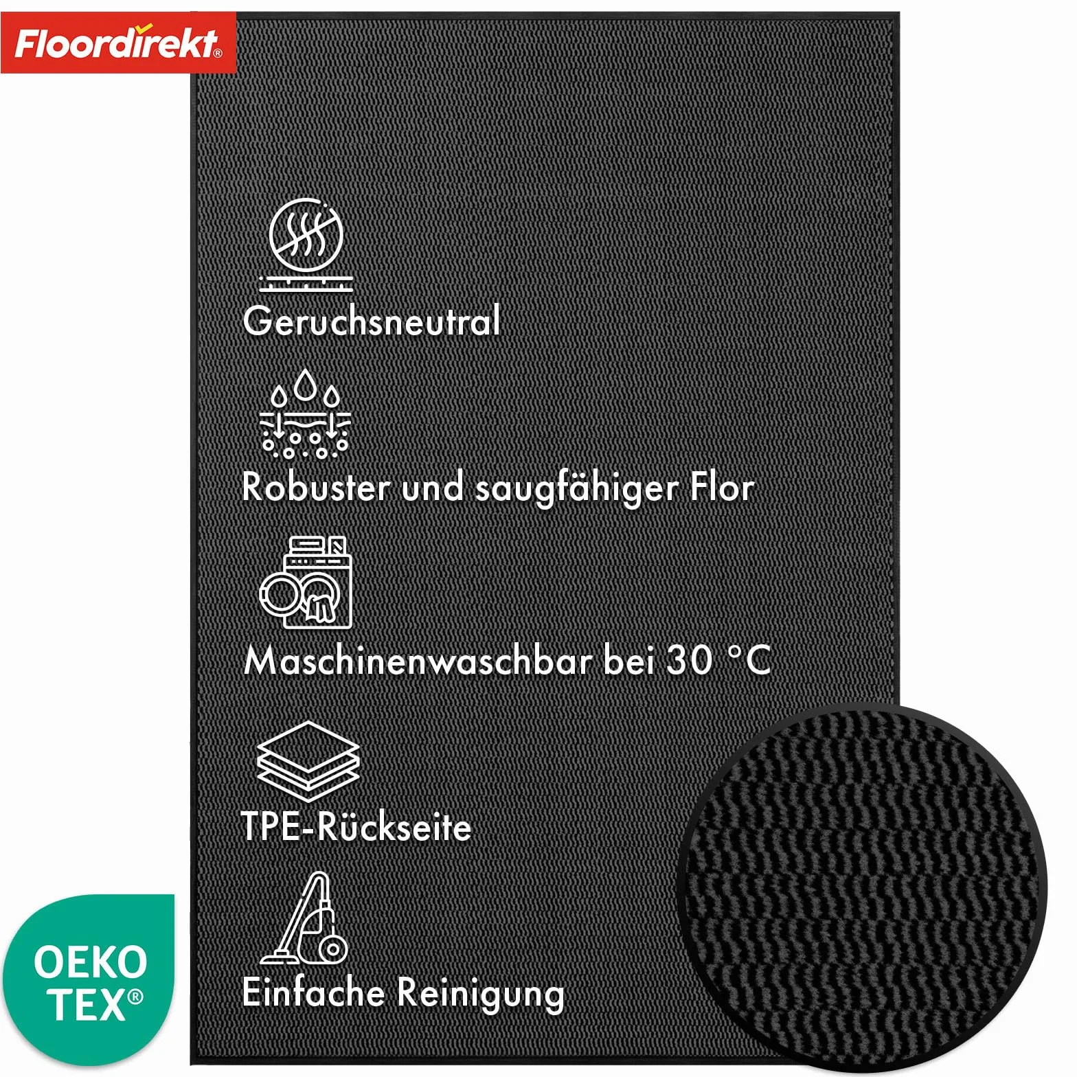 Floordirekt Sky Novo wycieraczka klasy premium, 60 x 90 cm, antracytowa, zatrzymująca brud do wewnątrz i na zewnątrz, antypoślizgowa i nadająca się do prania, wycieraczka do korytarza, dywan do drzwi