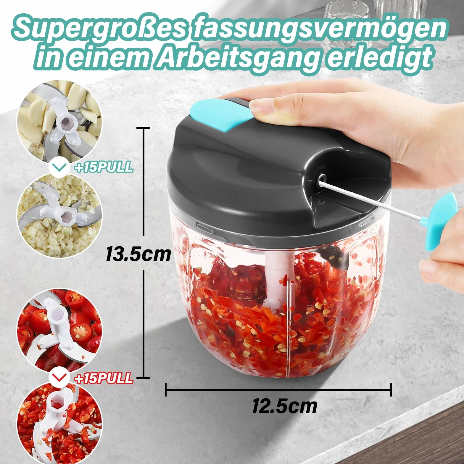Ręczna krajalnica do cebuli, krajalnica do warzyw, 900 ml, rozdrabniacz do cebuli, nóż do krojenia w żywność, akcesoria kuchenne do warzyw, owoców, orzechów, 1 trzepaczka, 5 zapasowych