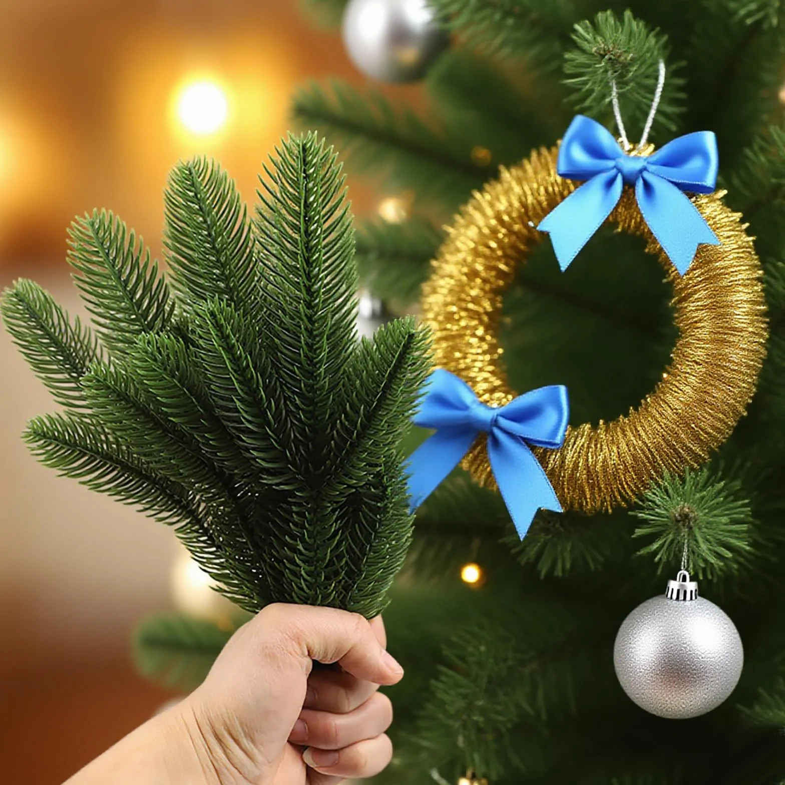 gotyou 50 pezzi plastikowe sztuczne gałęzie choinkowe, sztuczne gałęzie sosny Boże Narodzenie Ghirlanda FAI da Te z Aghi Di Abet Artificiali Decorazione per House e Giardino