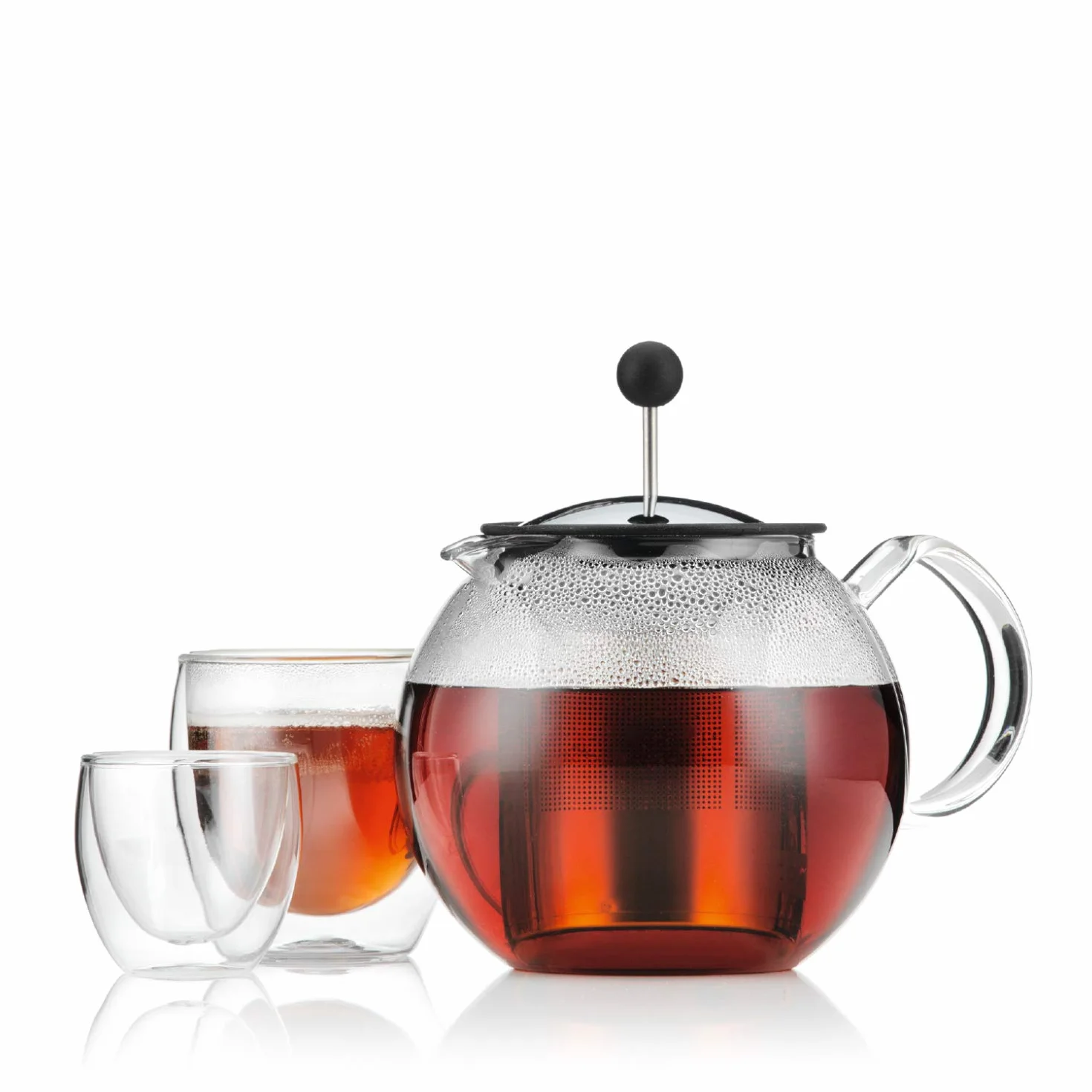Bodum 1801-16 ASSAM prasa do herbaty, filtr stały, szklany uchwyt, 1,0 l/963.9 g - czarny/przezroczysty, stal nierdzewna