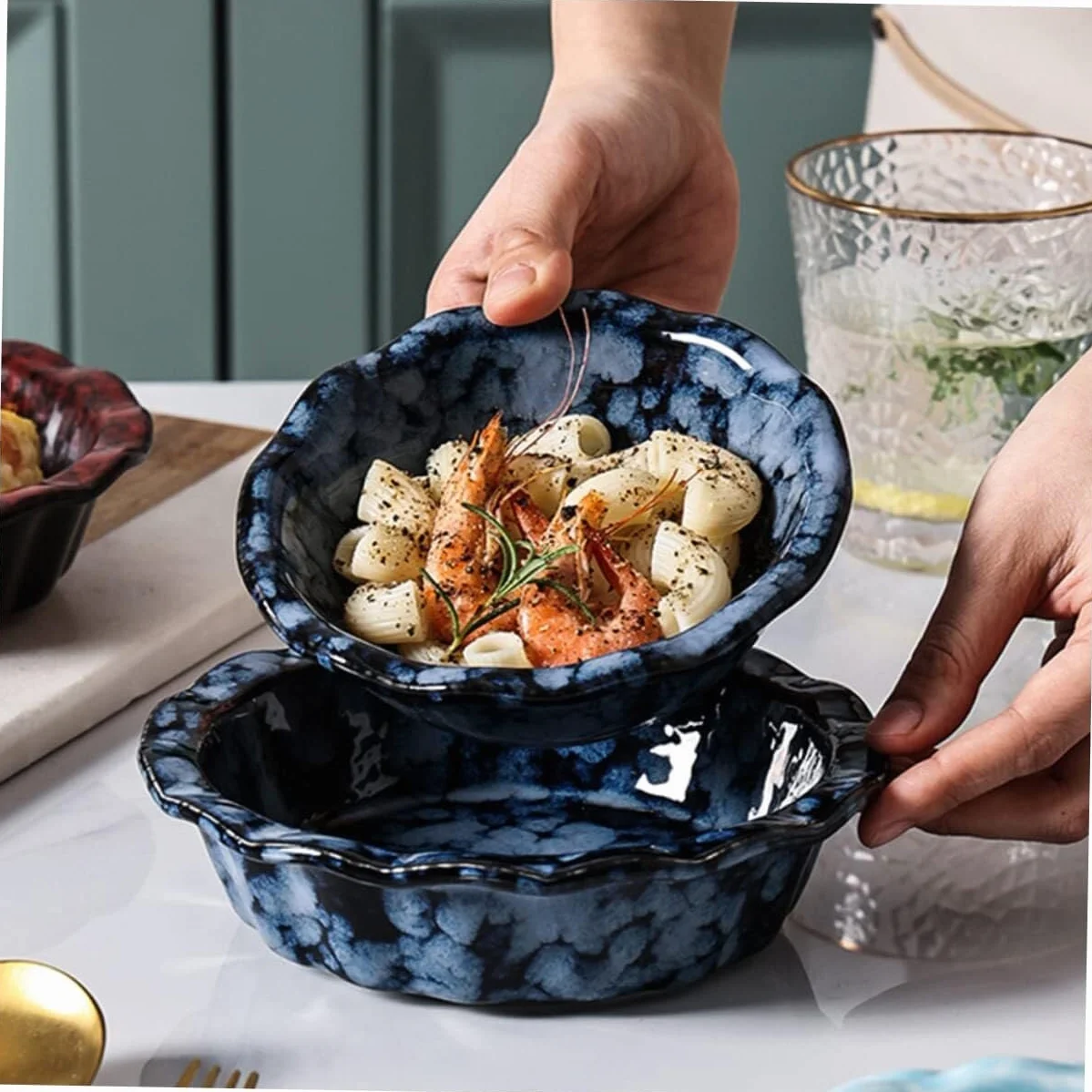 CFWSHJ Miska na pieczony ryż Ceramiczna miska na owoce Ceramiczna miska na makaron Głębokie miski Pho Japońskie przekąski Miska na przekąski Owoce Naczynia do serwowania sałatek Miska do