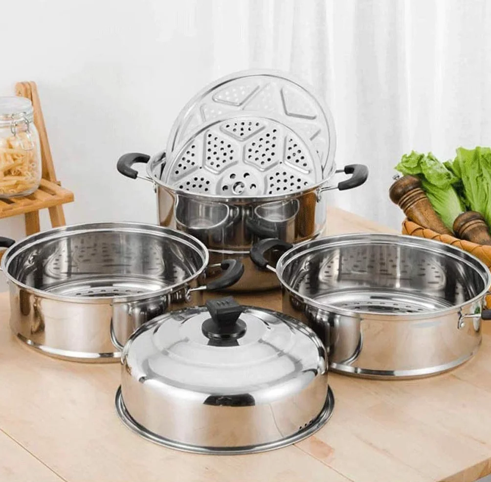 Komercyjny garnek do gotowania na parze ze stali nierdzewnej dwuwarstwowy i 4-warstwowy design do kuchenki elektrogazowej Lar Capaci garnek do gotowania (34 cm i 38 cm) idealny do restauracji i