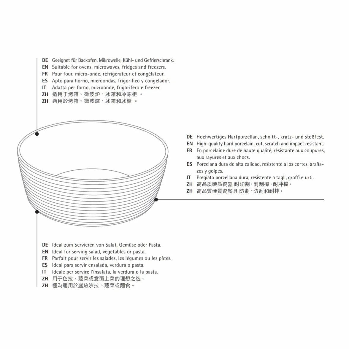 WMF Nuova 3-częściowy zestaw misek do sałatek, stal nierdzewna, 30 cm, z miską do sałaty, polerowana stal nierdzewna Cromargan, porcelana, nadaje się do mycia w zmywarce